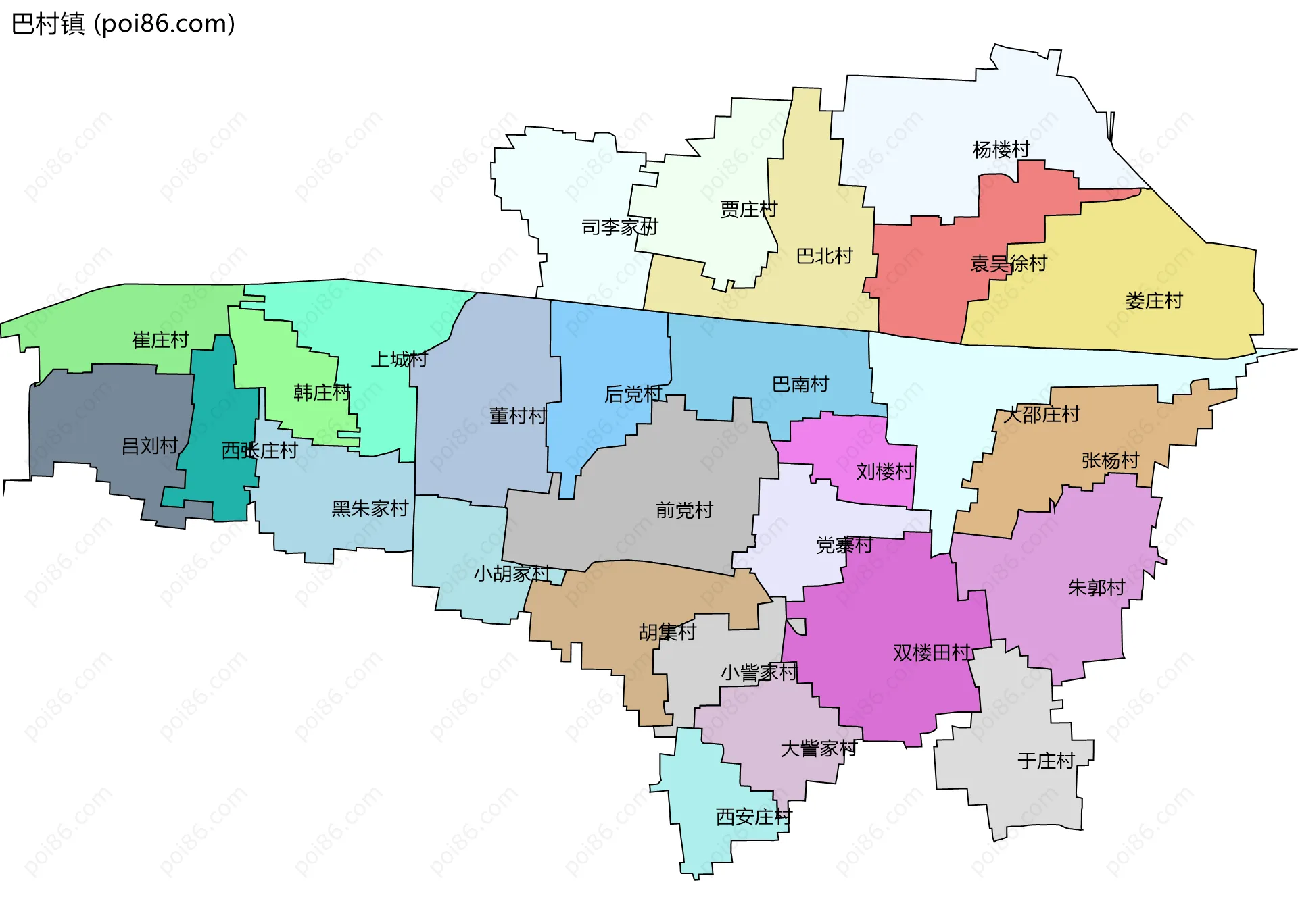 巴村镇边界地图(五级行政区划)