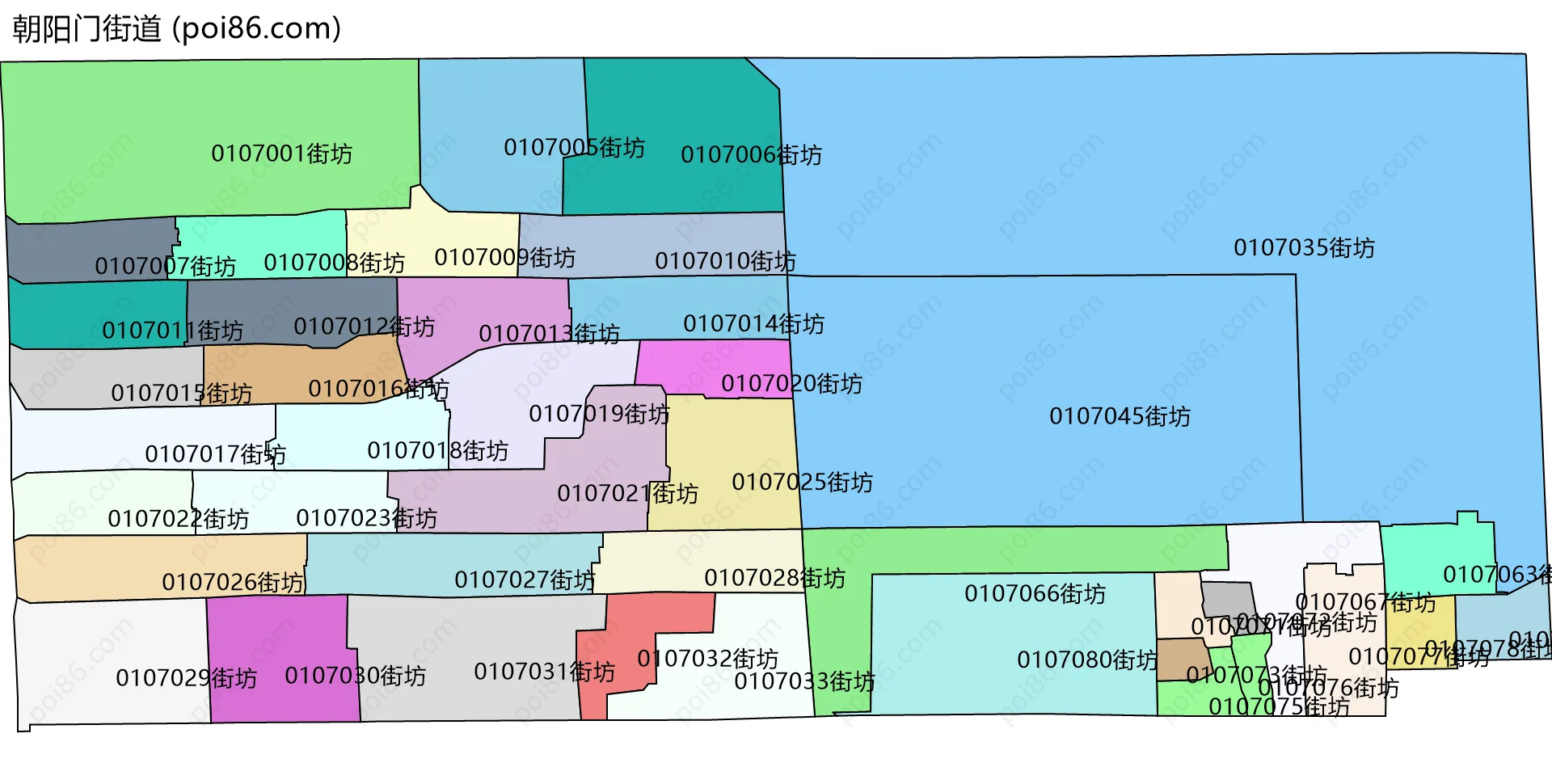 朝阳门街道边界地图(五级行政区划)