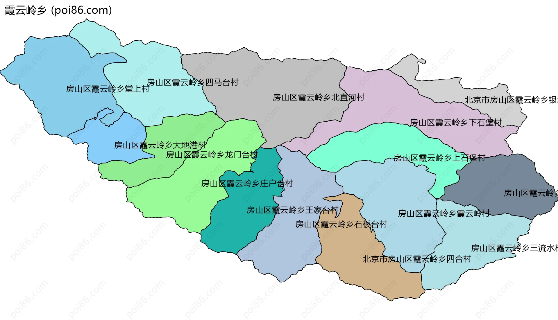 霞云岭乡边界地图(五级行政区划)