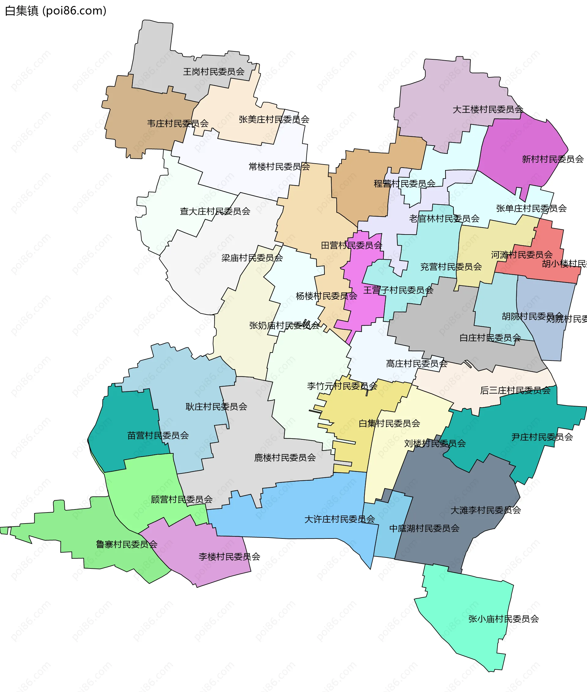 白集镇边界地图(五级行政区划)