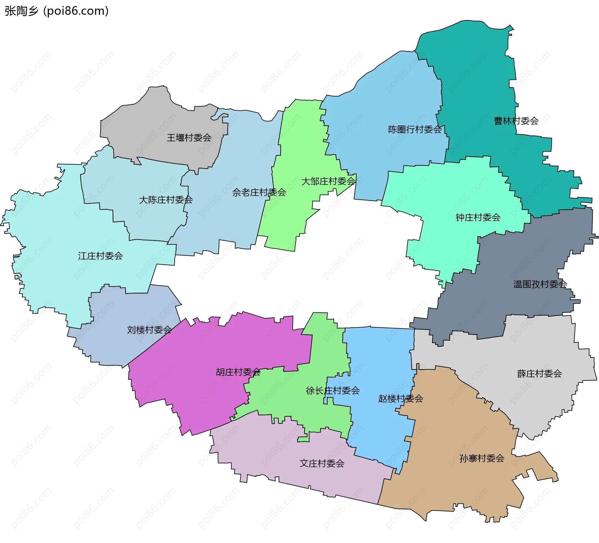 张陶乡边界地图(五级行政区划)