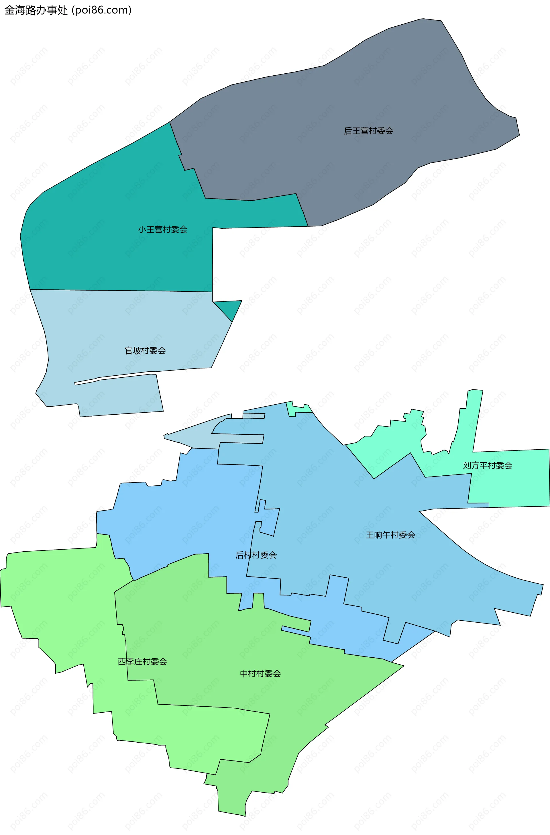 金海路办事处边界地图(五级行政区划)
