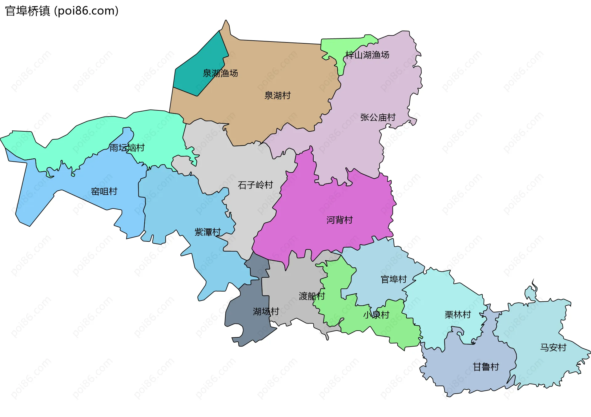 官埠桥镇边界地图(五级行政区划)