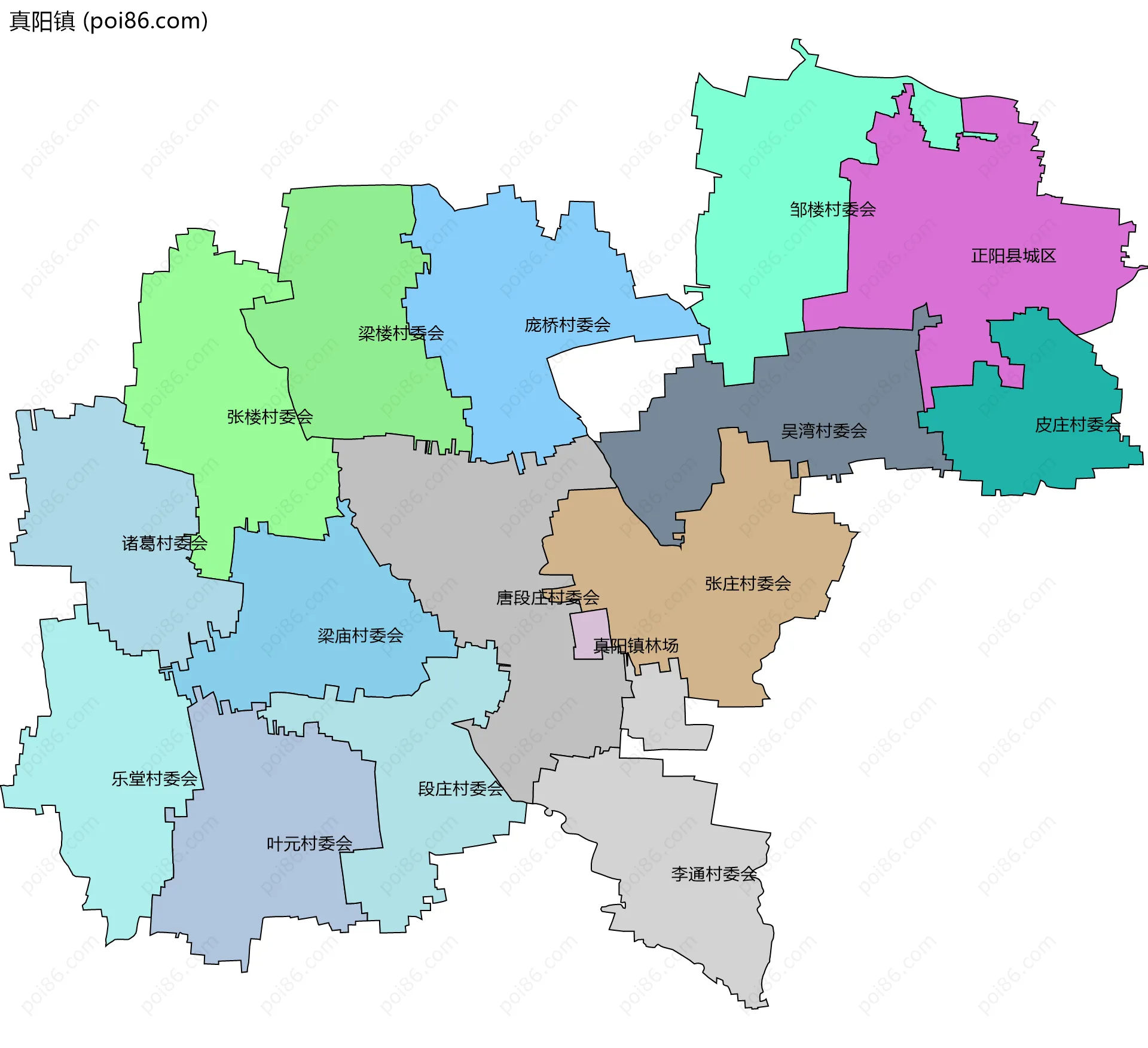 真阳镇边界地图(五级行政区划)