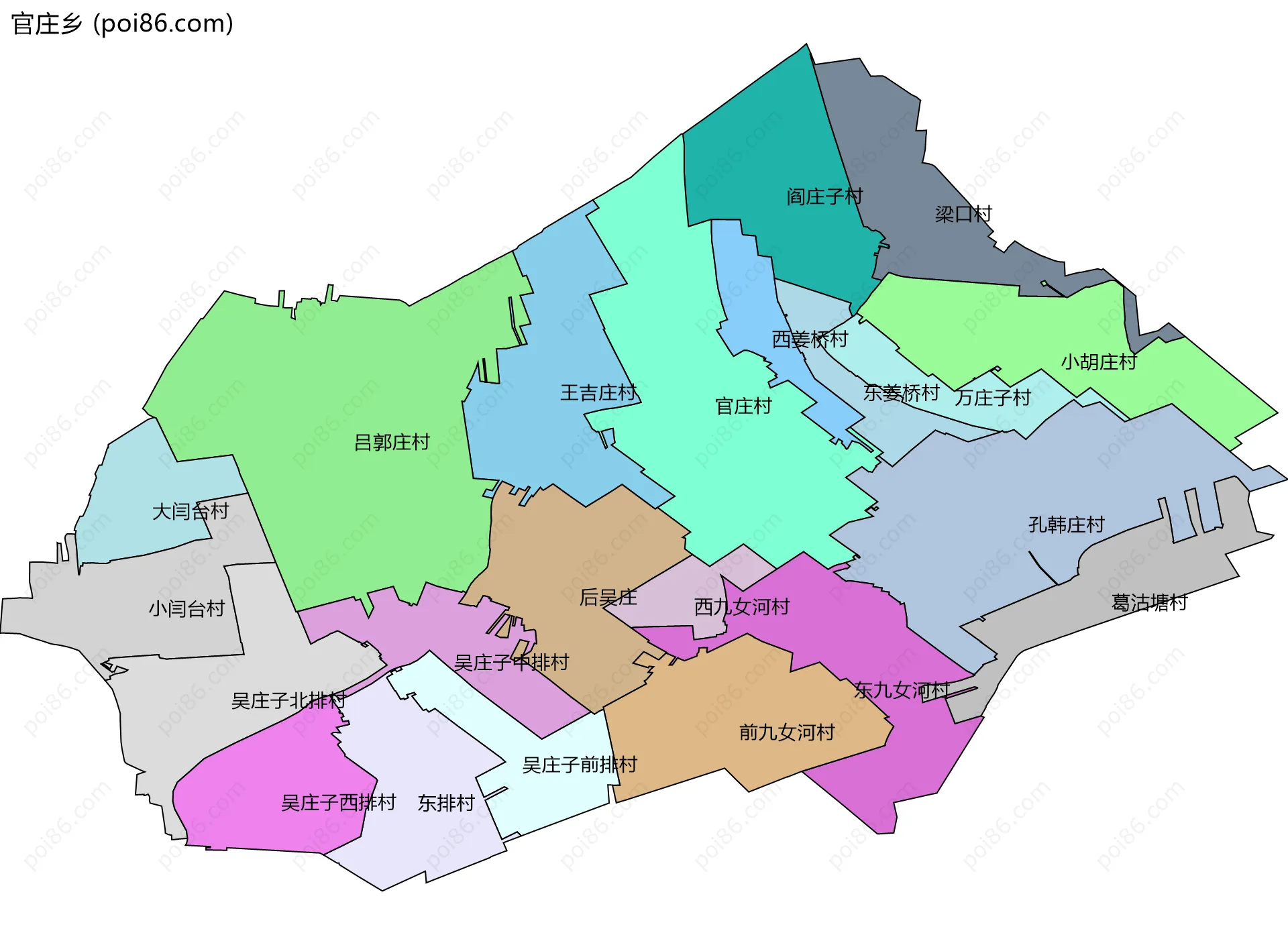 官庄乡边界地图(五级行政区划)