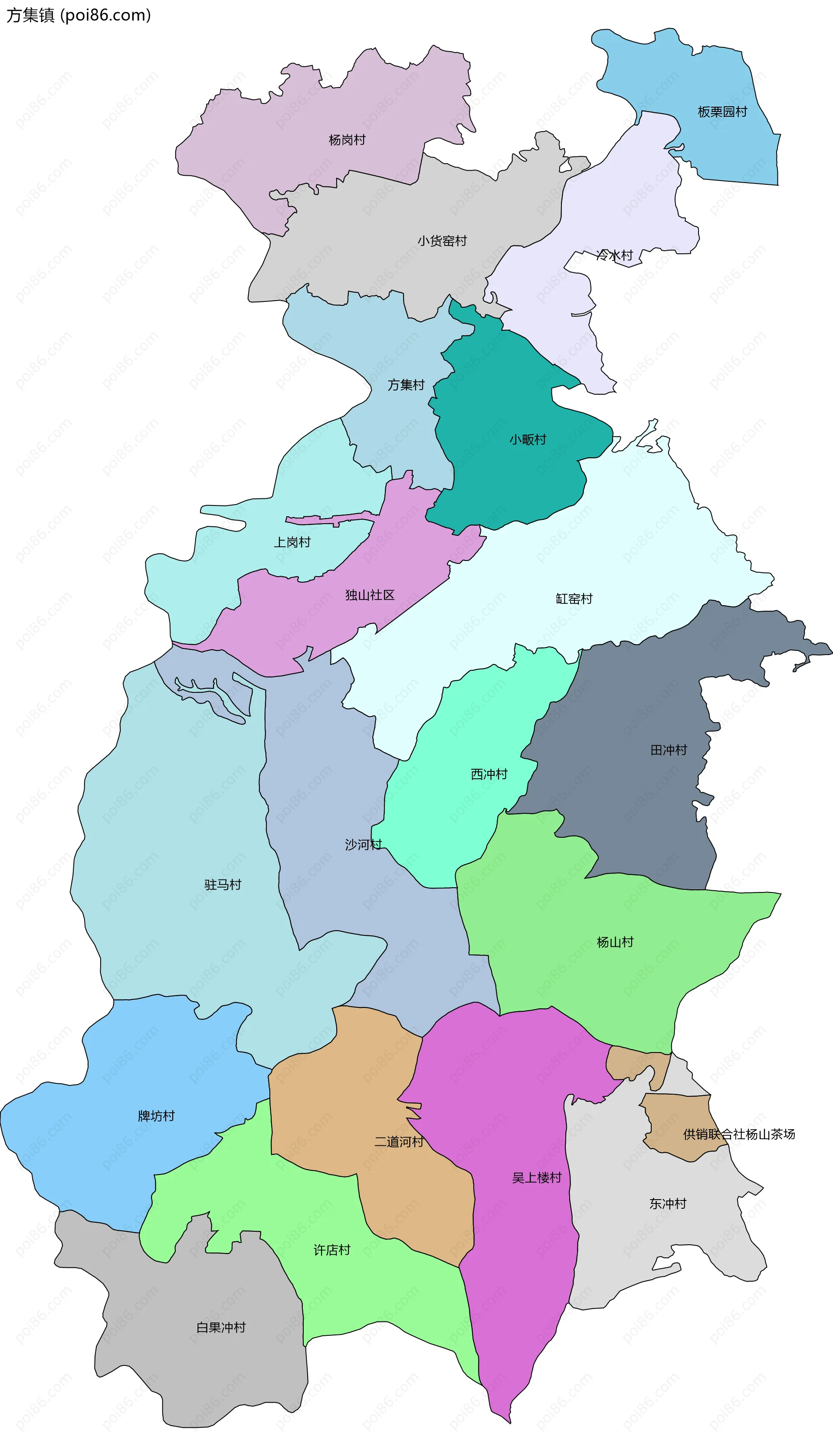 方集镇边界地图(五级行政区划)