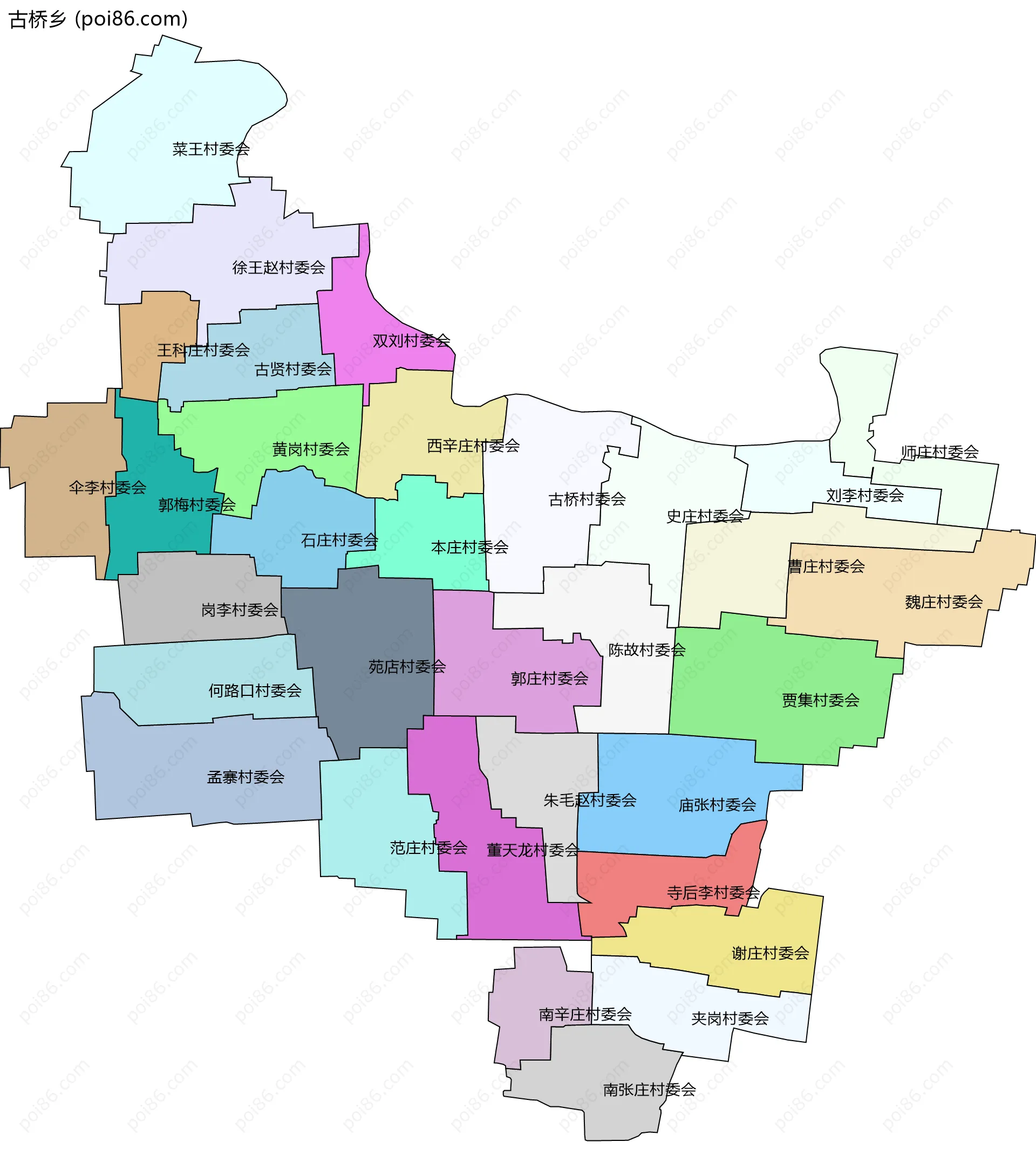 古桥乡边界地图(五级行政区划)