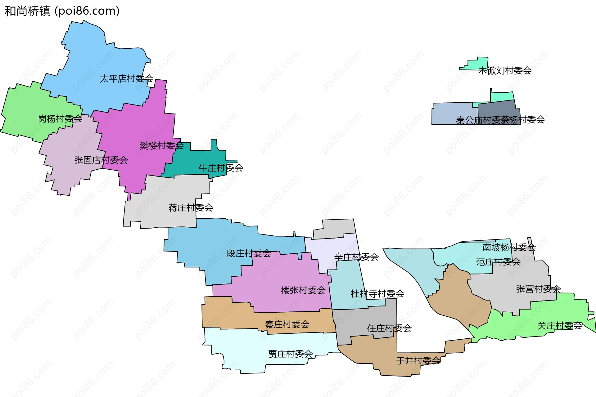 和尚桥镇边界地图(五级行政区划)