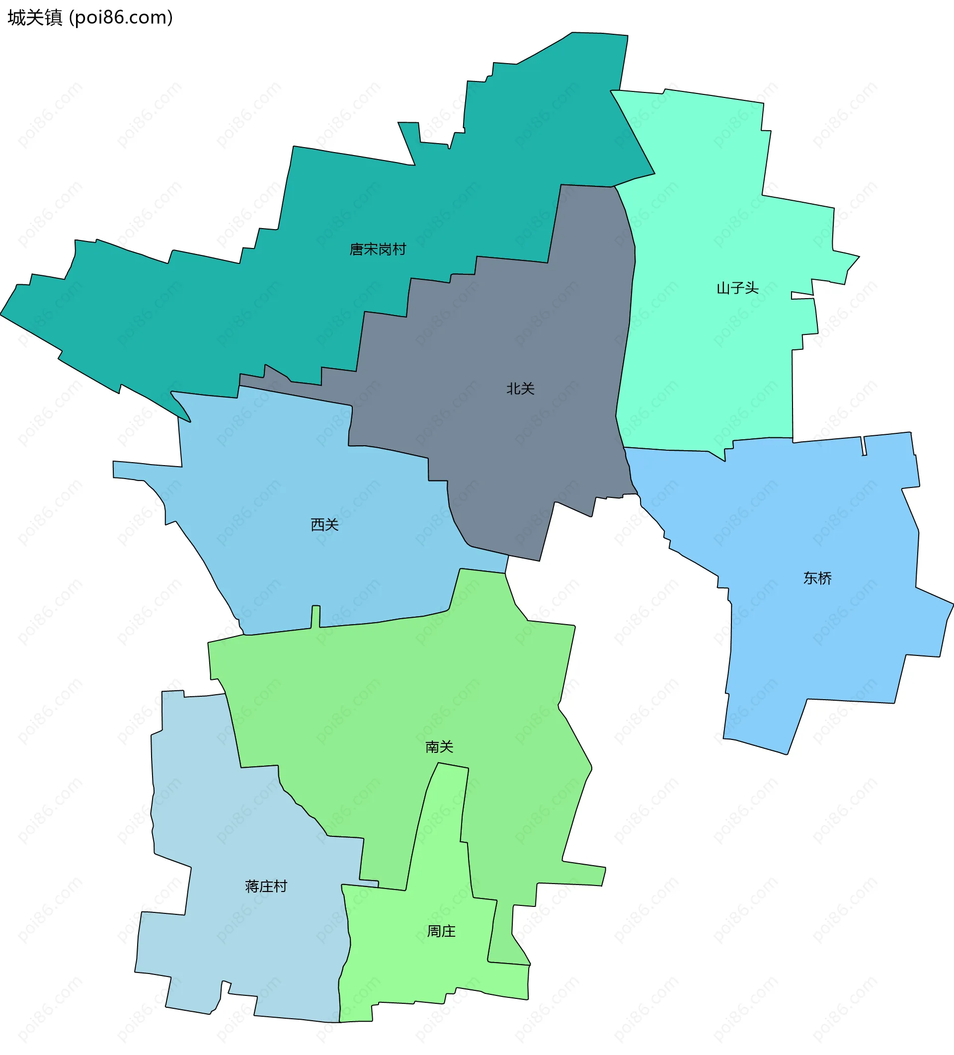 城关镇边界地图(五级行政区划)