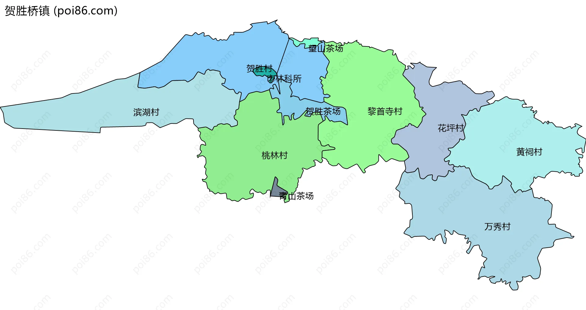 贺胜桥镇边界地图(五级行政区划)