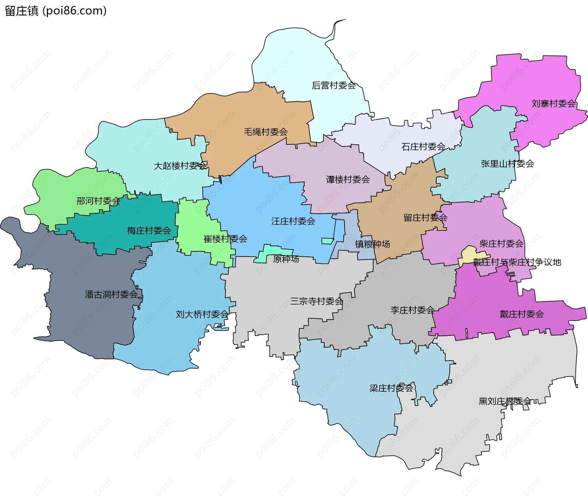 留庄镇边界地图(五级行政区划)