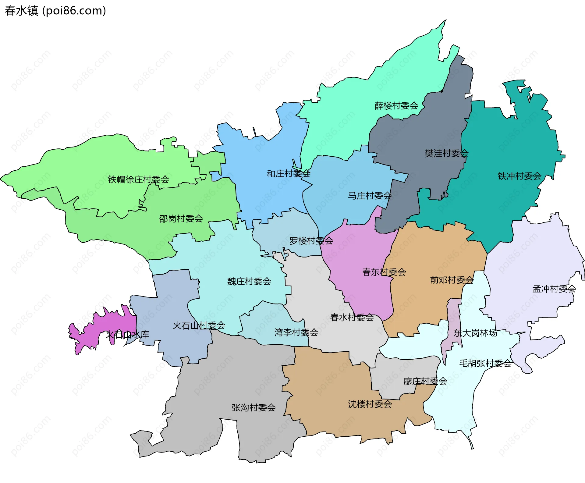 春水镇边界地图(五级行政区划)