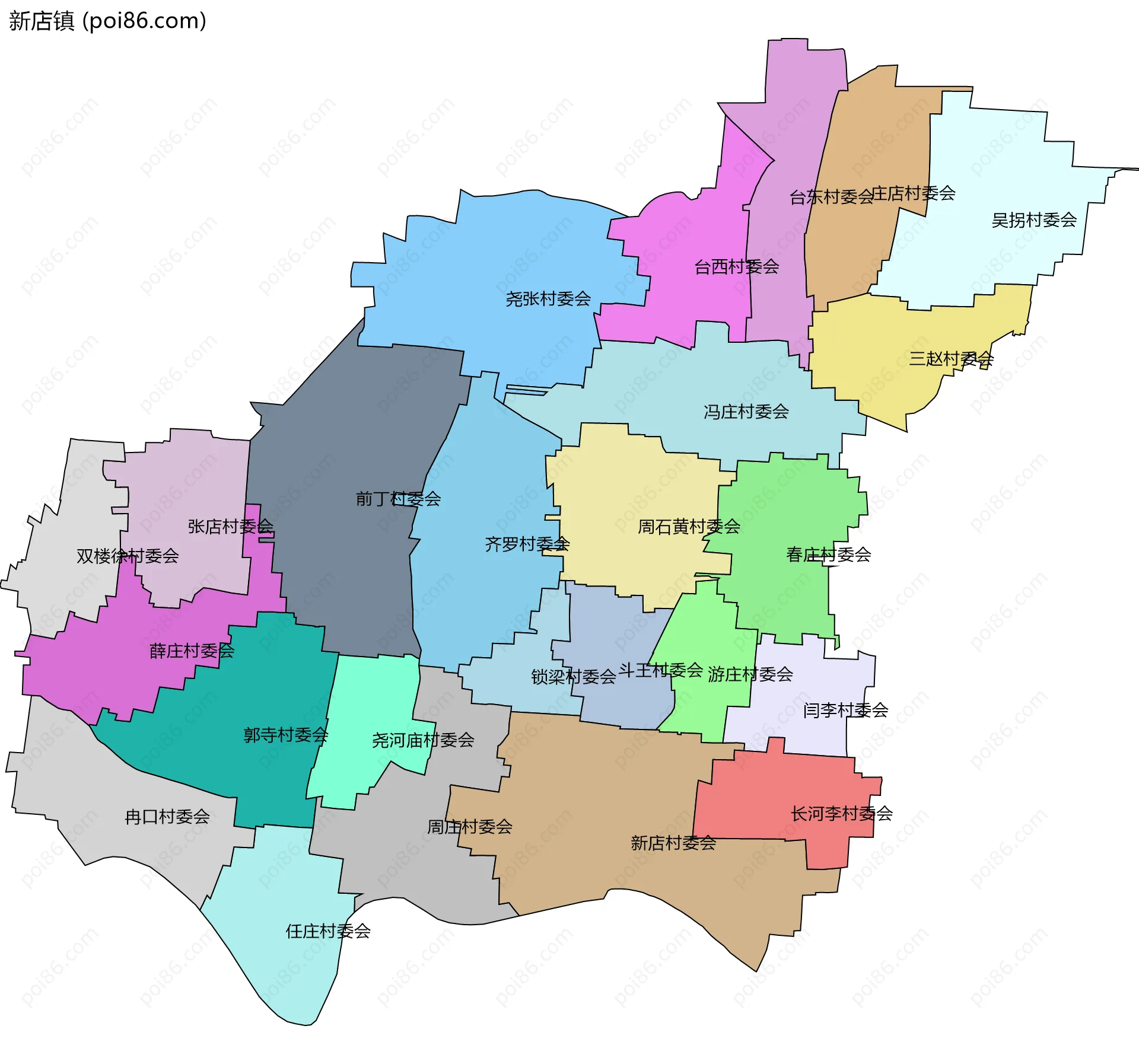 新店镇边界地图(五级行政区划)