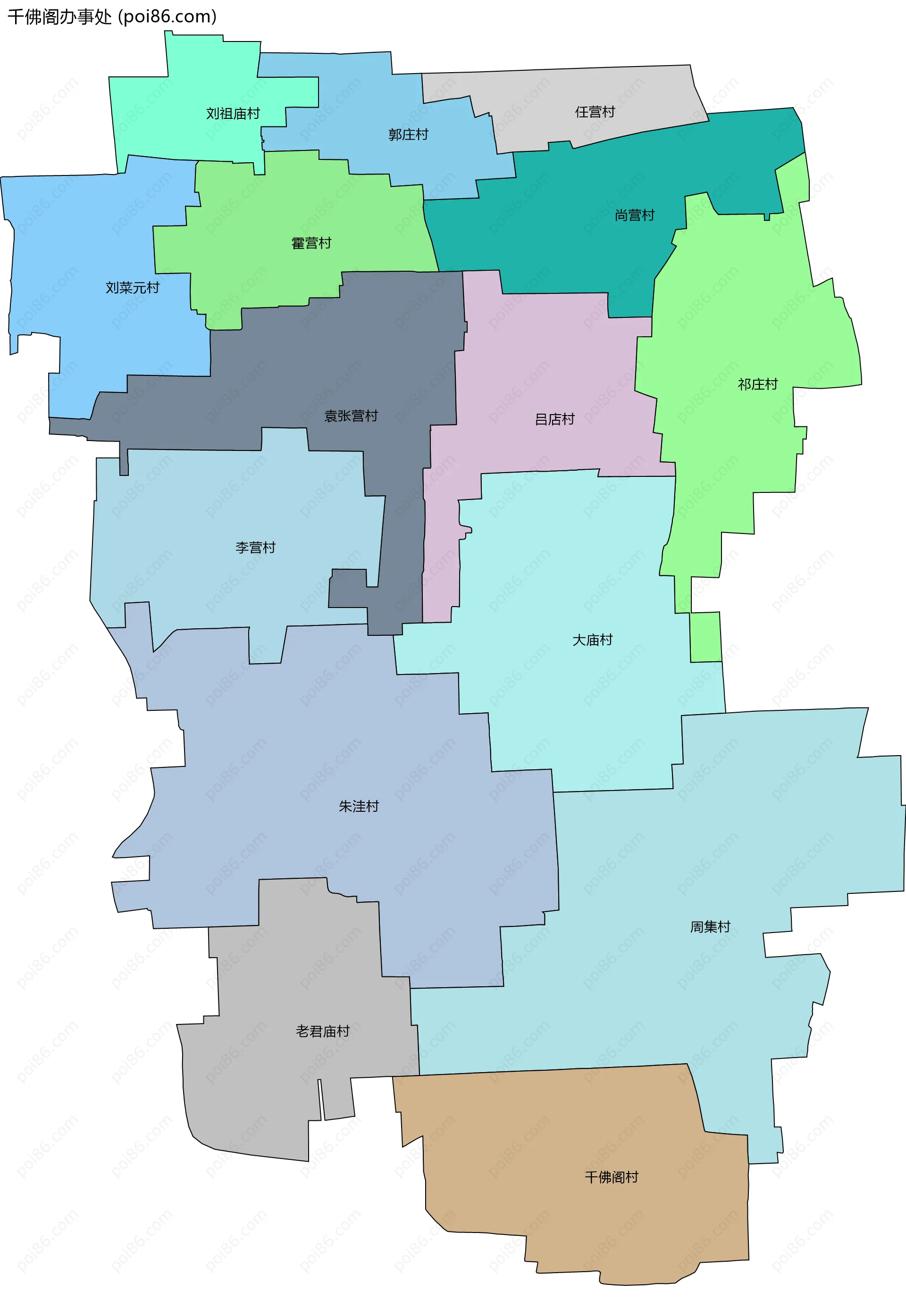 千佛阁办事处边界地图(五级行政区划)