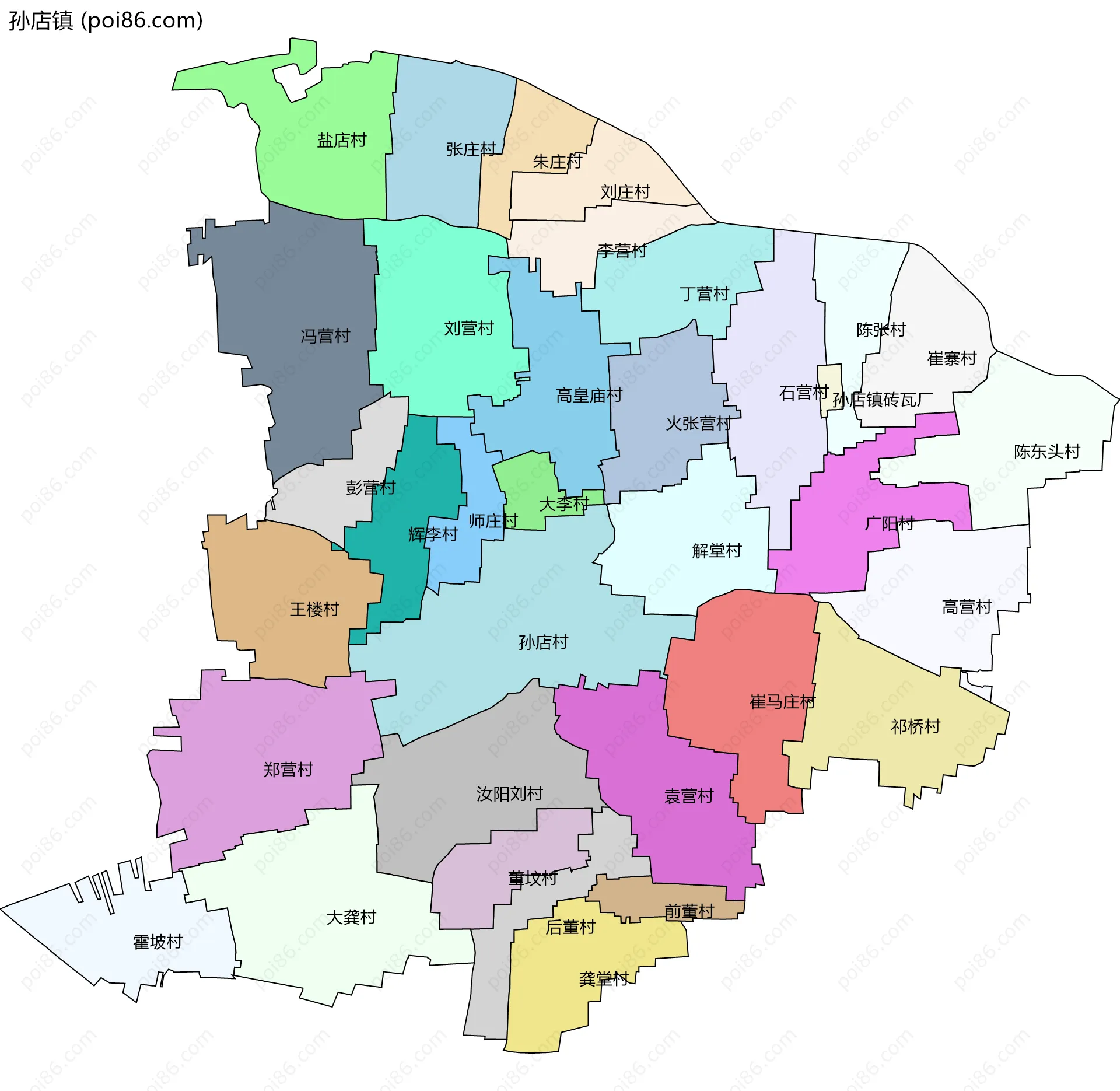 孙店镇边界地图(五级行政区划)