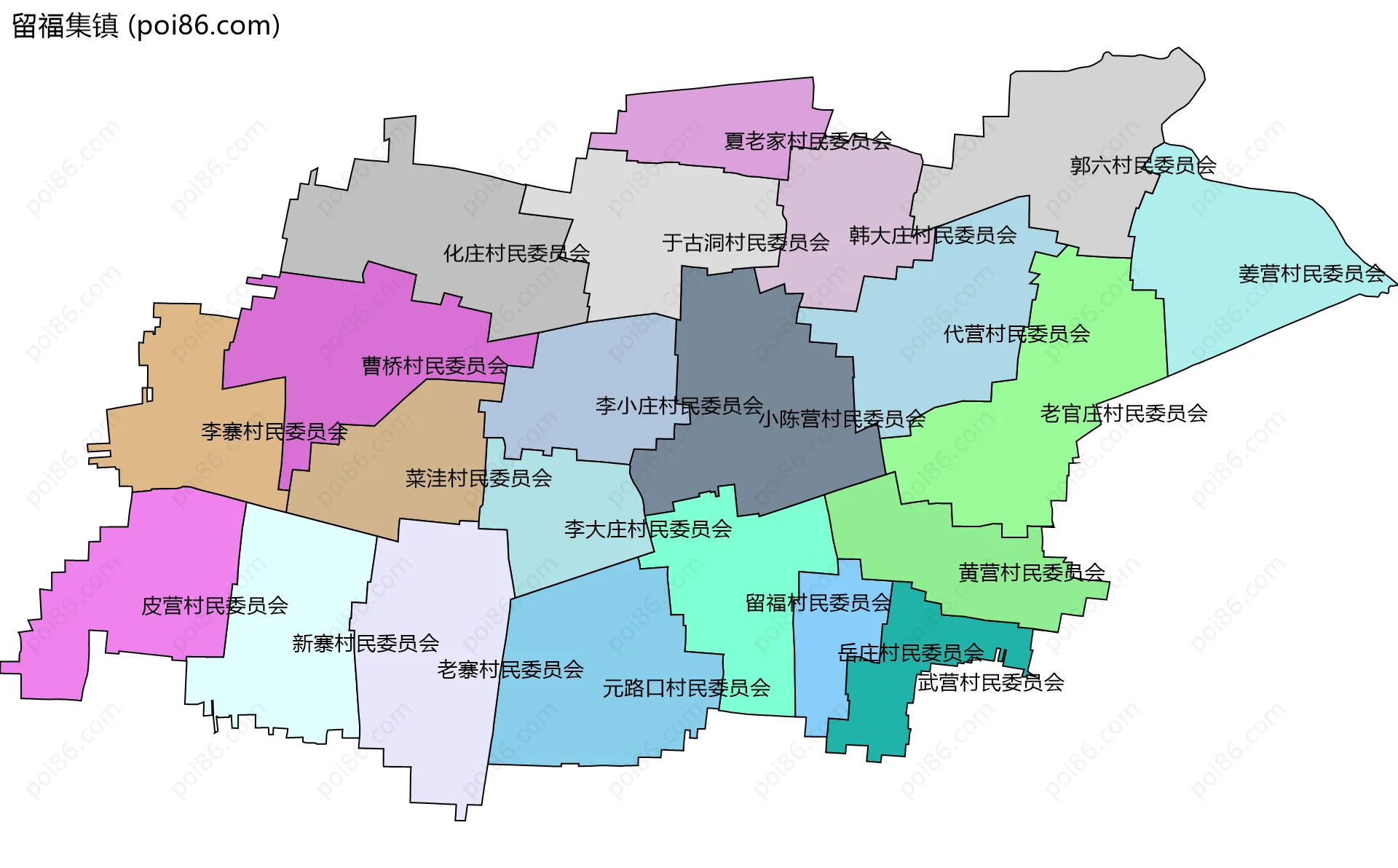 留福集镇边界地图(五级行政区划)
