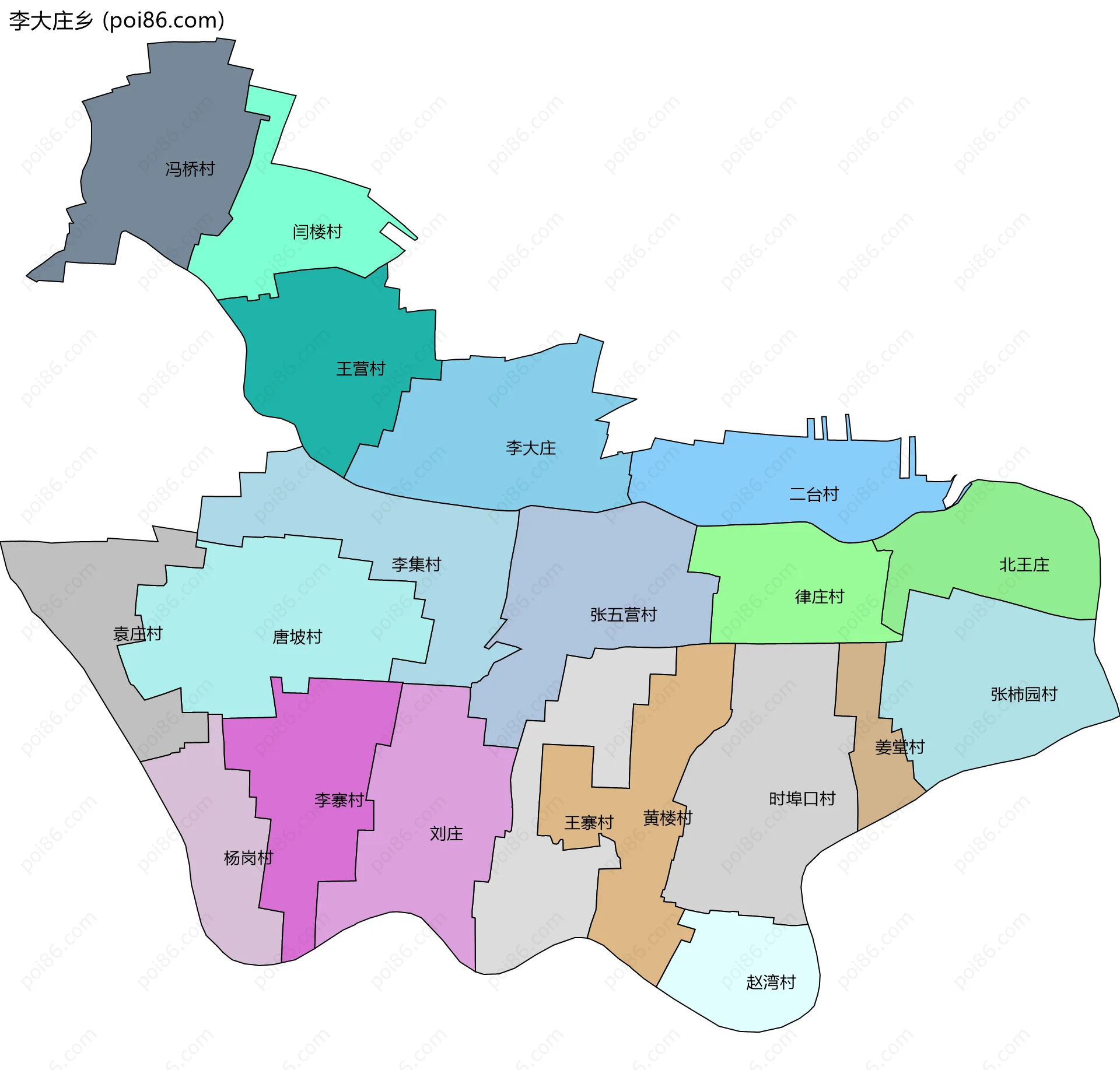 李大庄乡边界地图(五级行政区划)