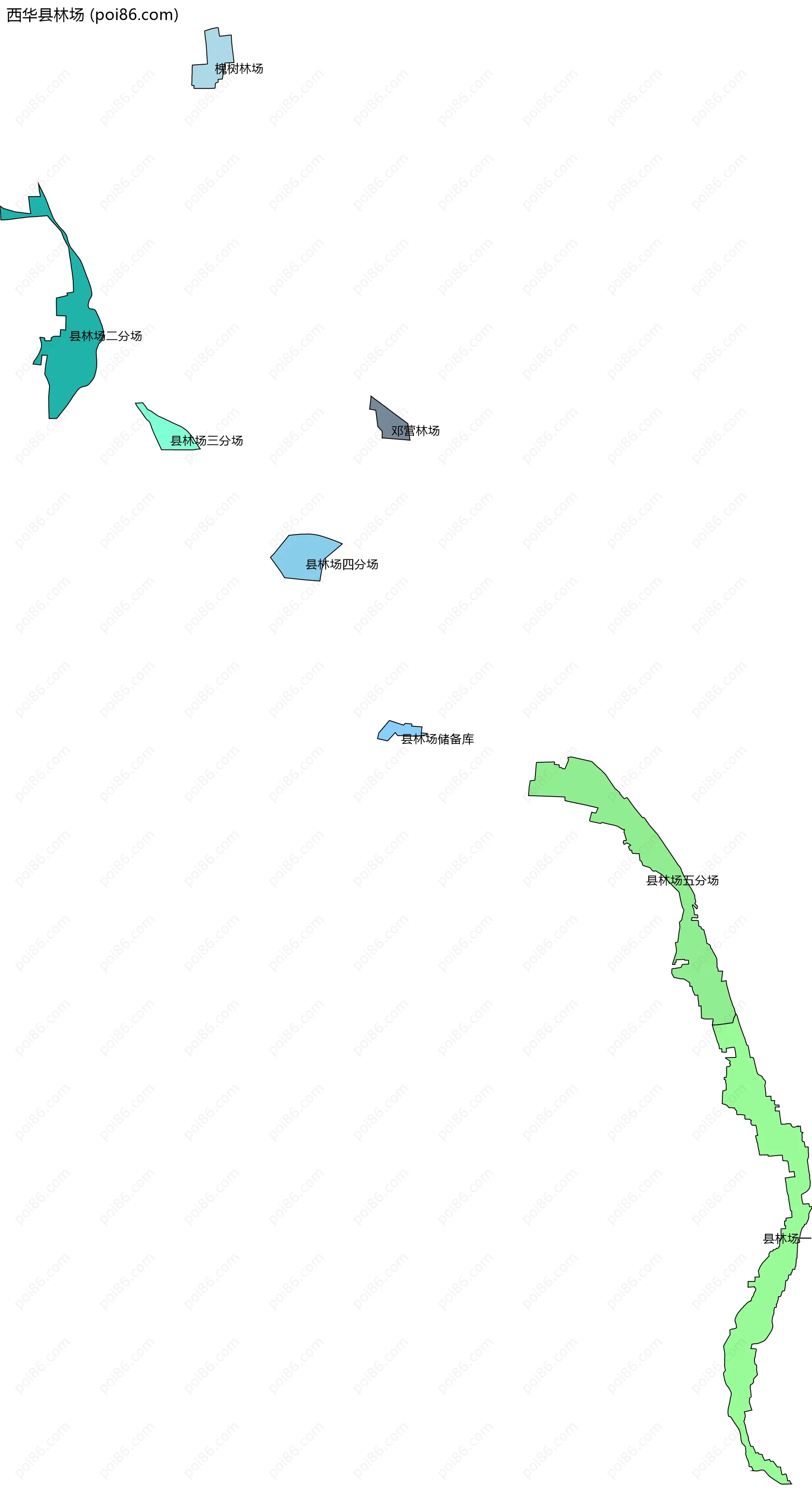 西华县林场边界地图(五级行政区划)