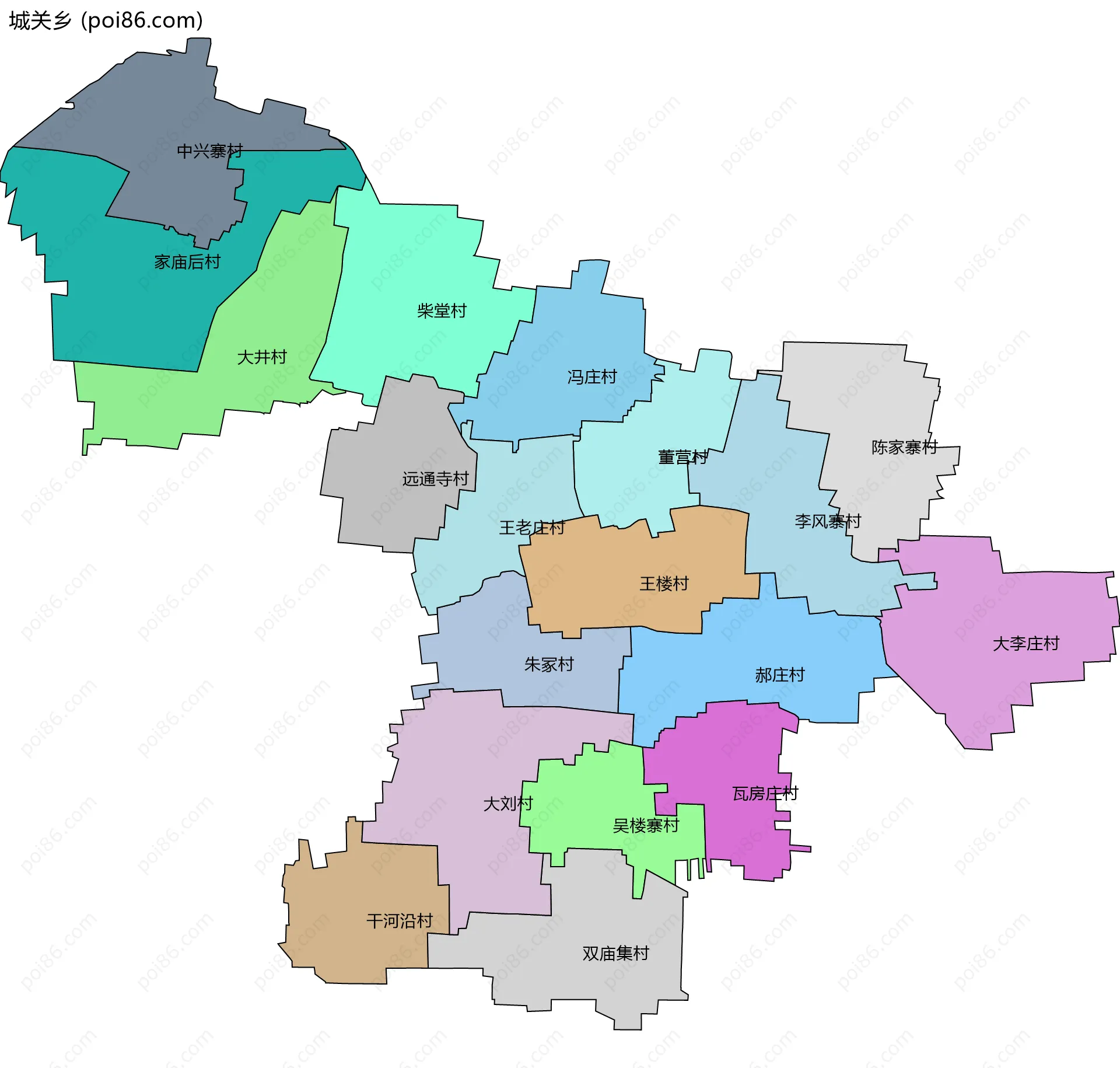 城关乡边界地图(五级行政区划)