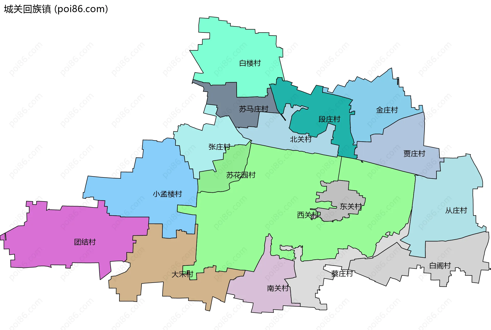 城关回族镇边界地图(五级行政区划)