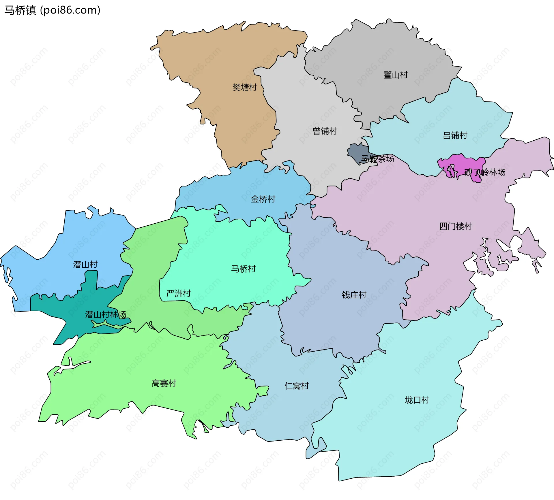 马桥镇边界地图(五级行政区划)