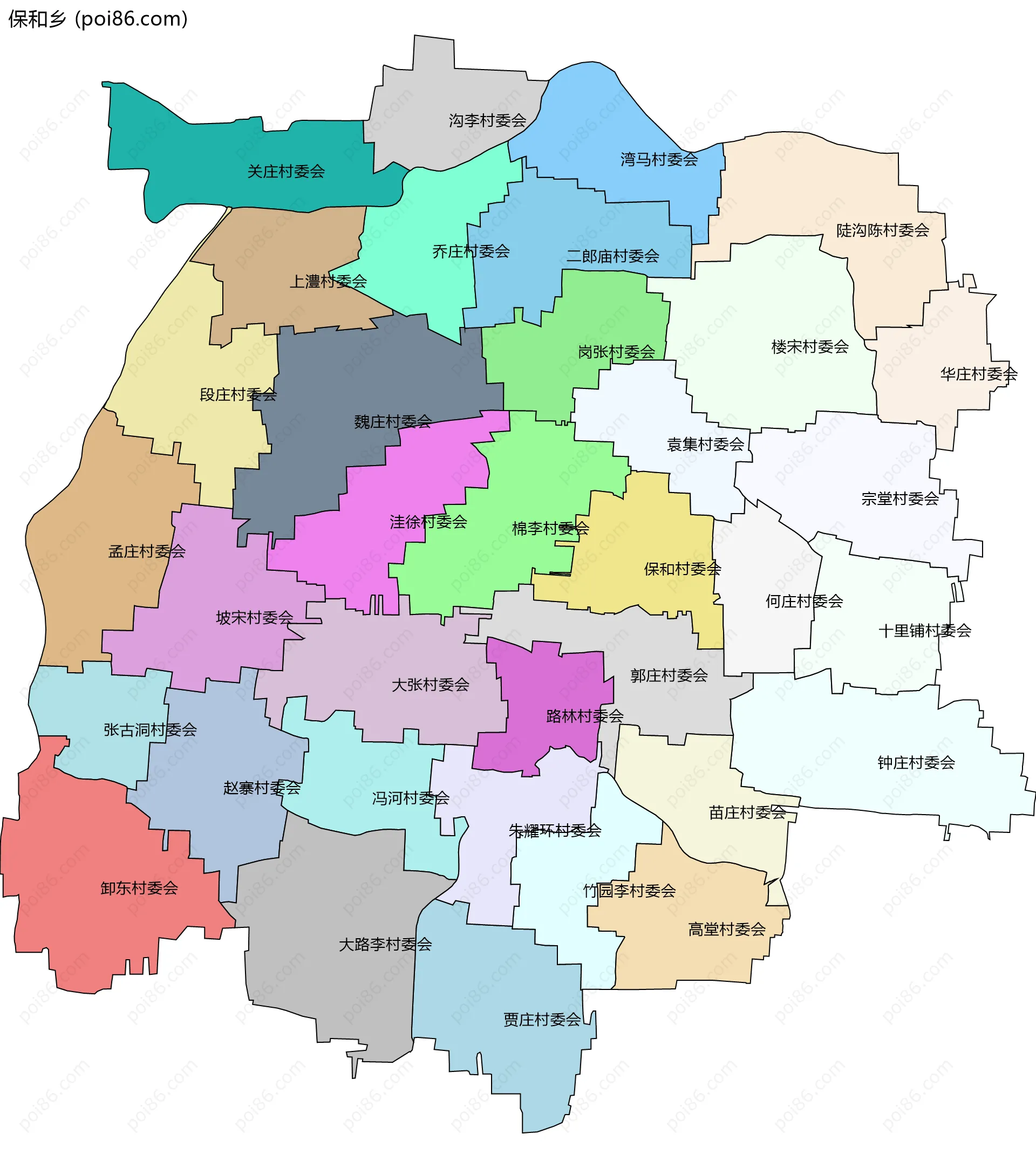 保和乡边界地图(五级行政区划)