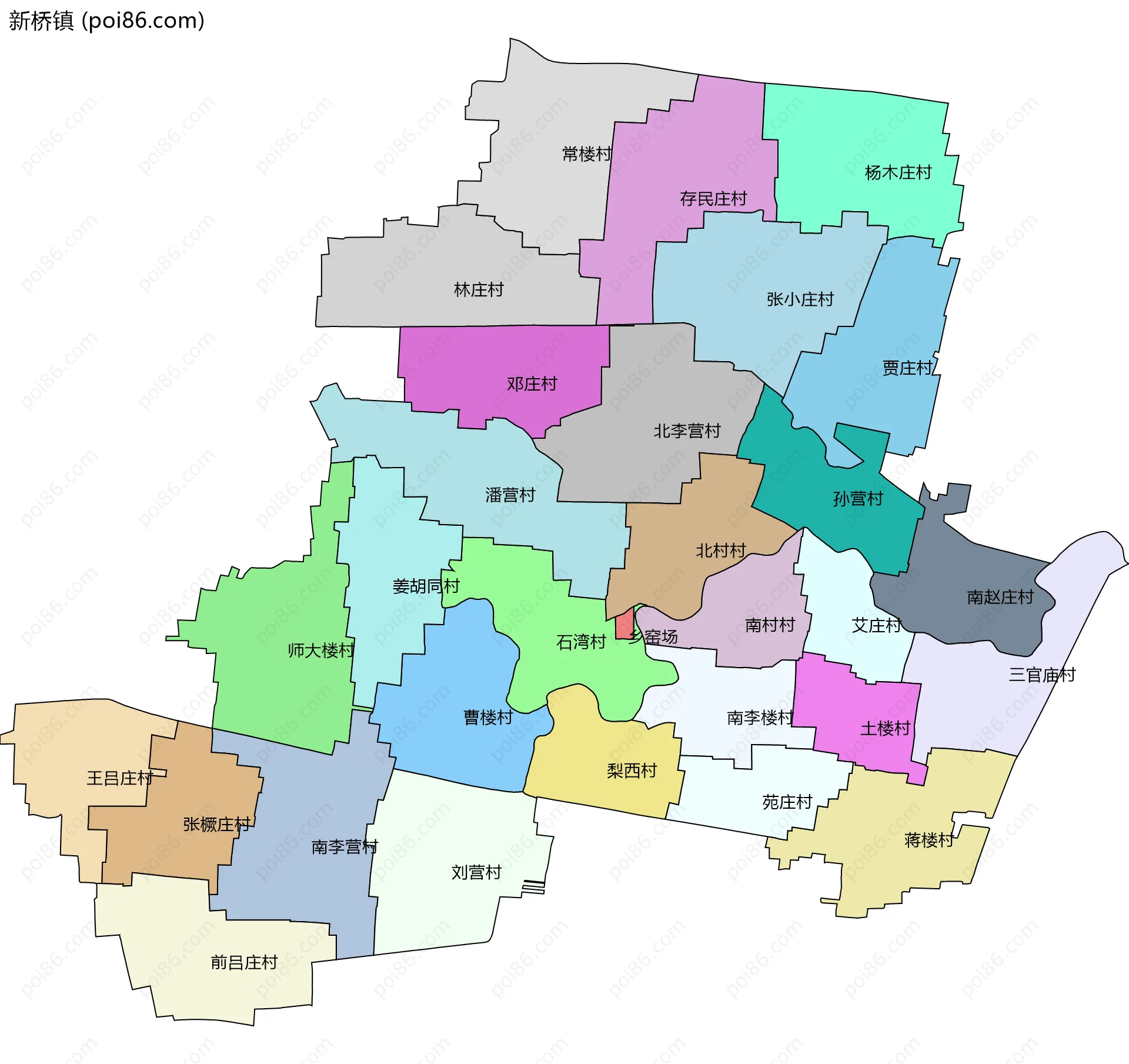新桥镇边界地图(五级行政区划)
