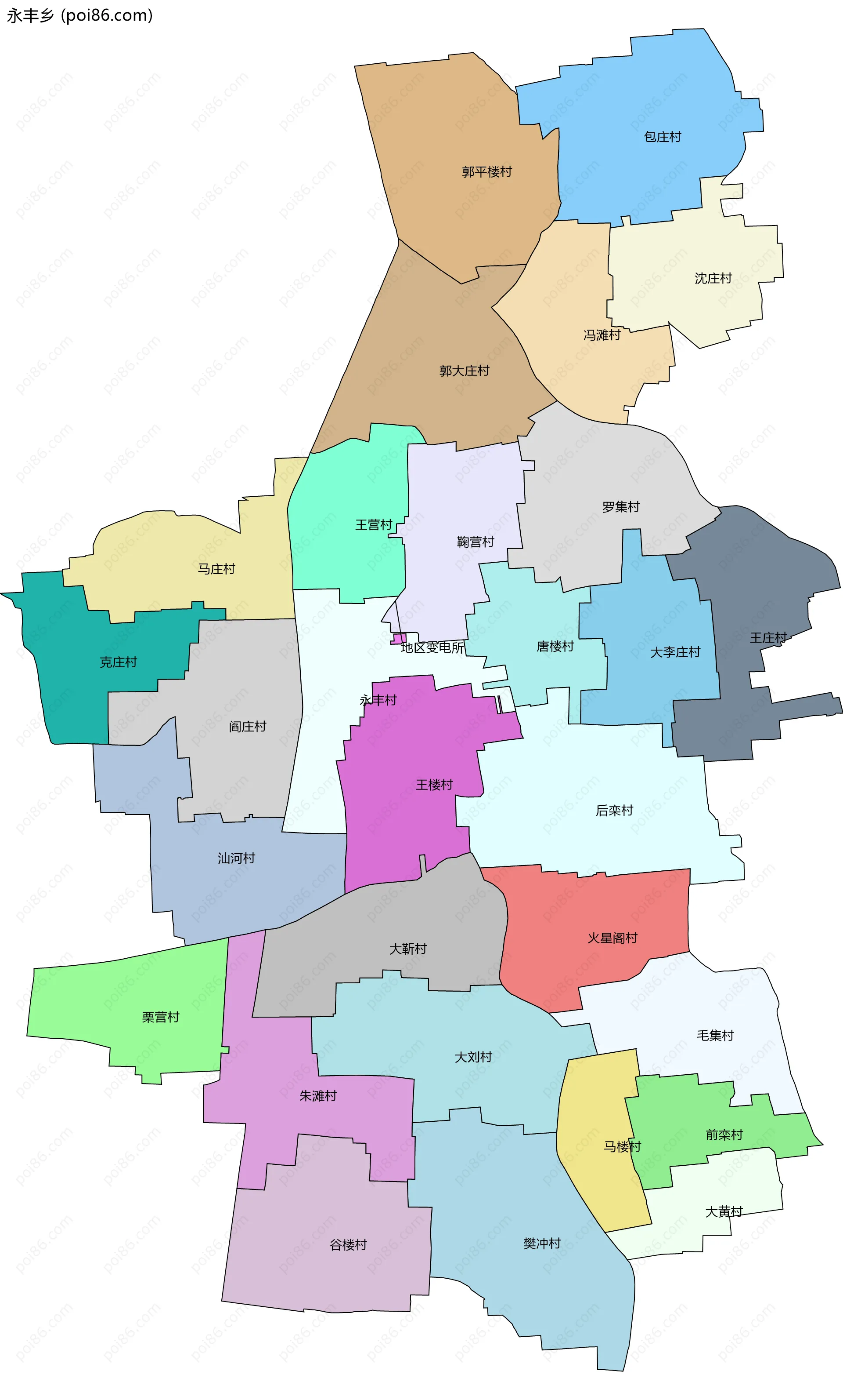 永丰乡边界地图(五级行政区划)