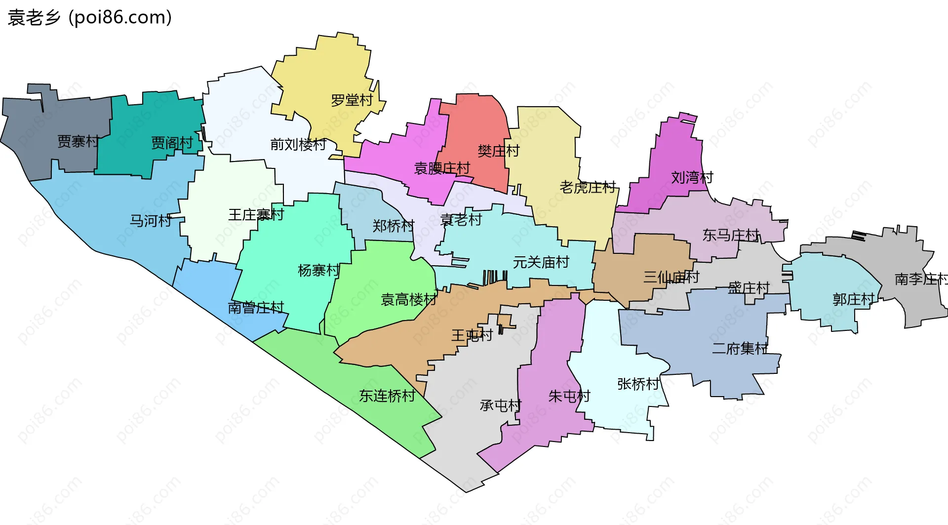 袁老乡边界地图(五级行政区划)