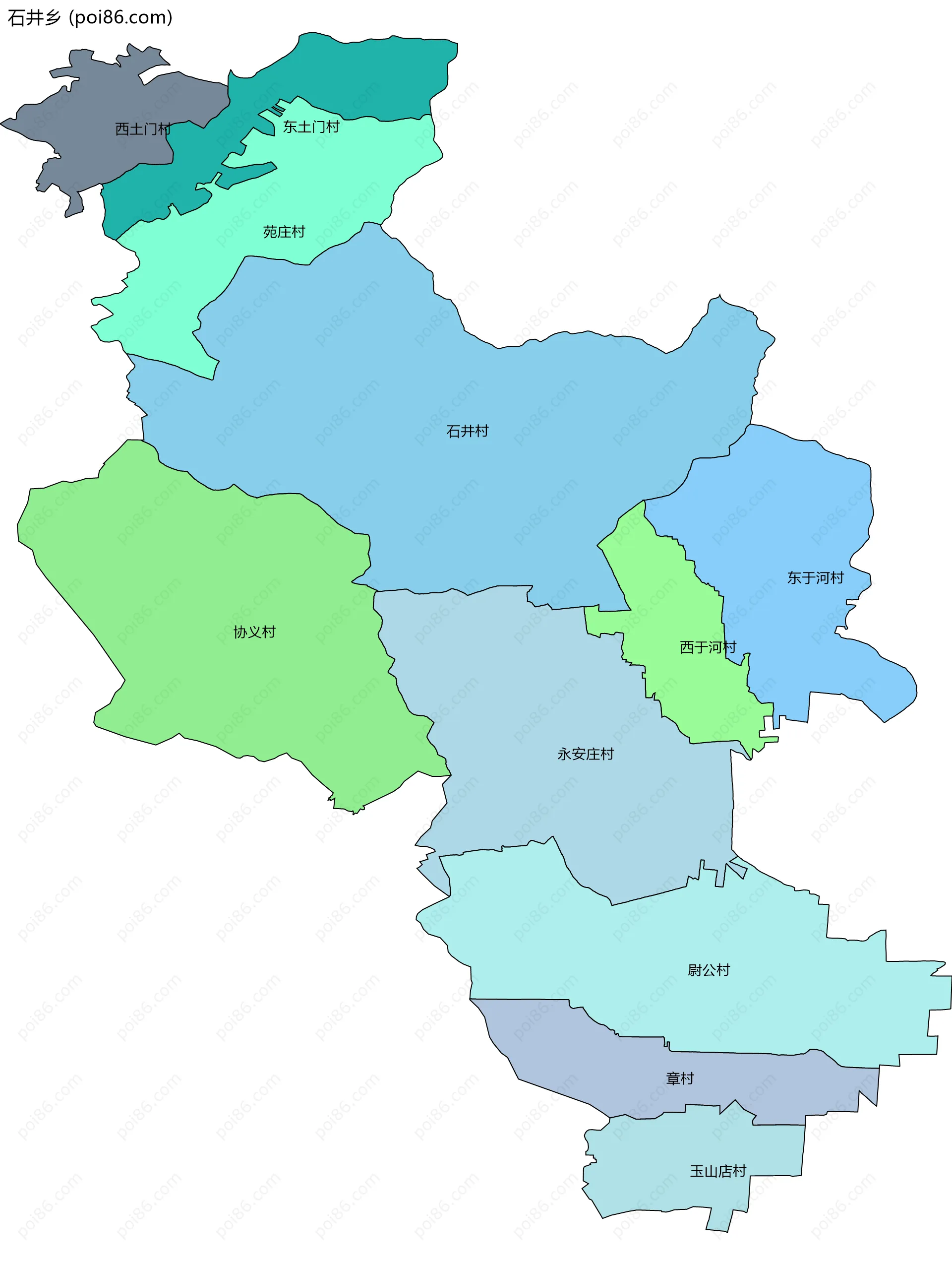 石井乡边界地图(五级行政区划)