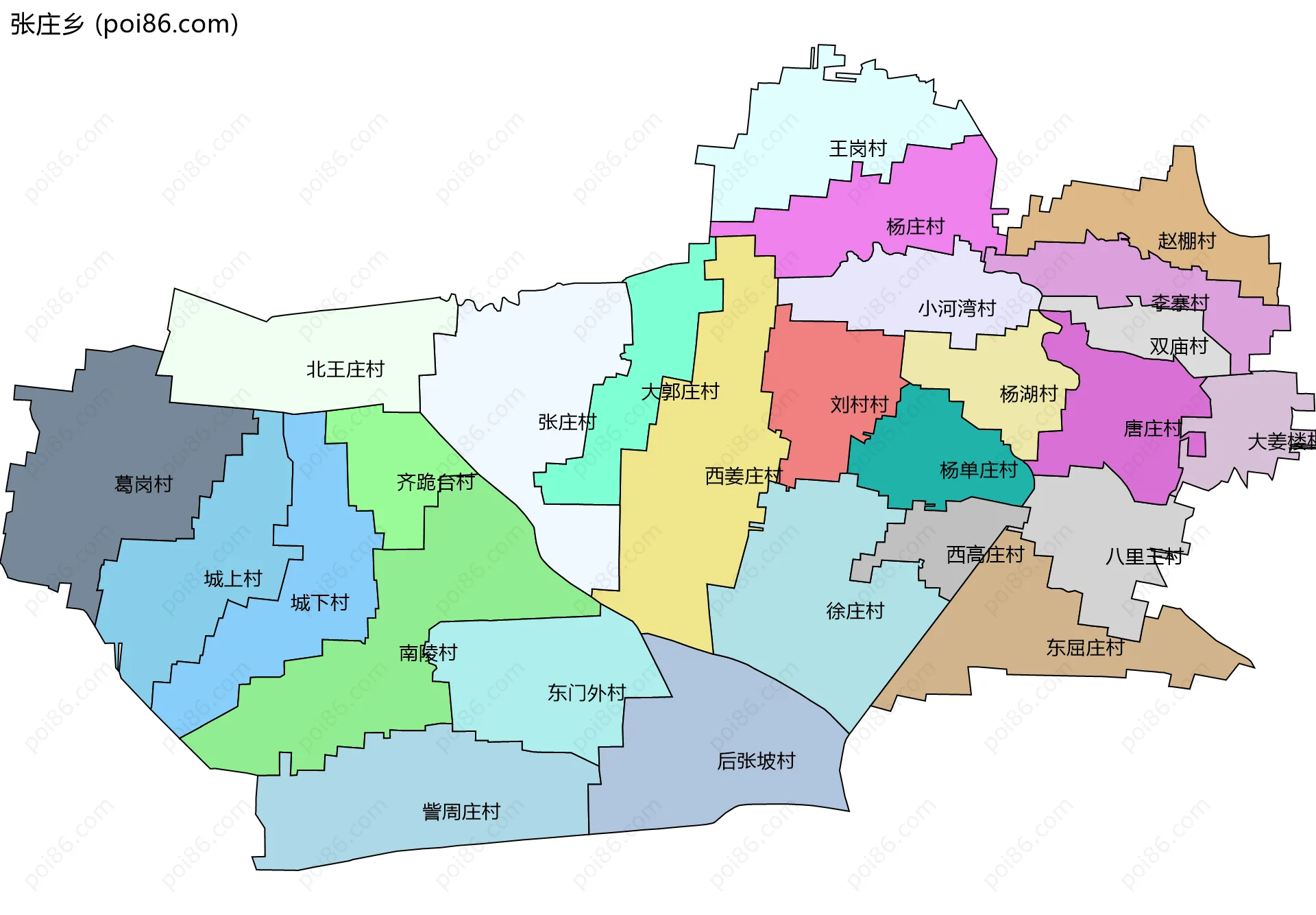 张庄乡边界地图(五级行政区划)