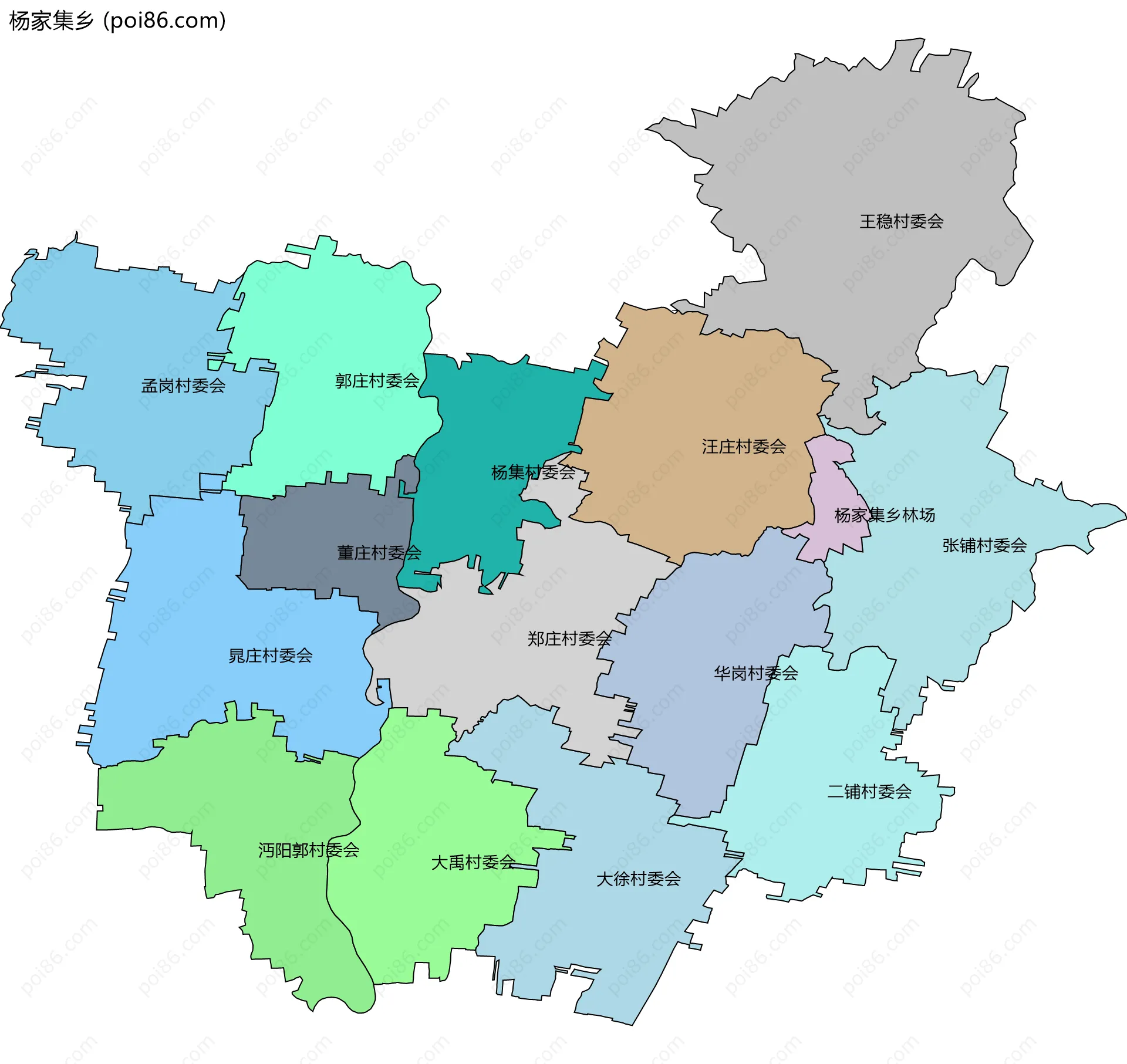 杨家集乡边界地图(五级行政区划)