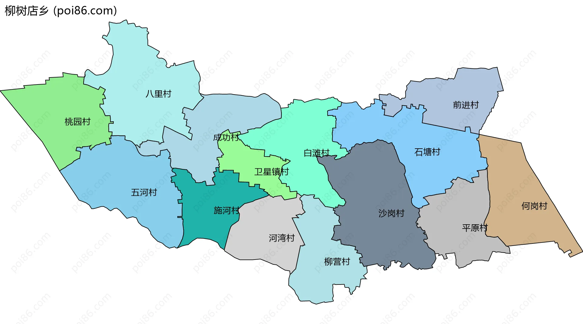 柳树店乡边界地图(五级行政区划)