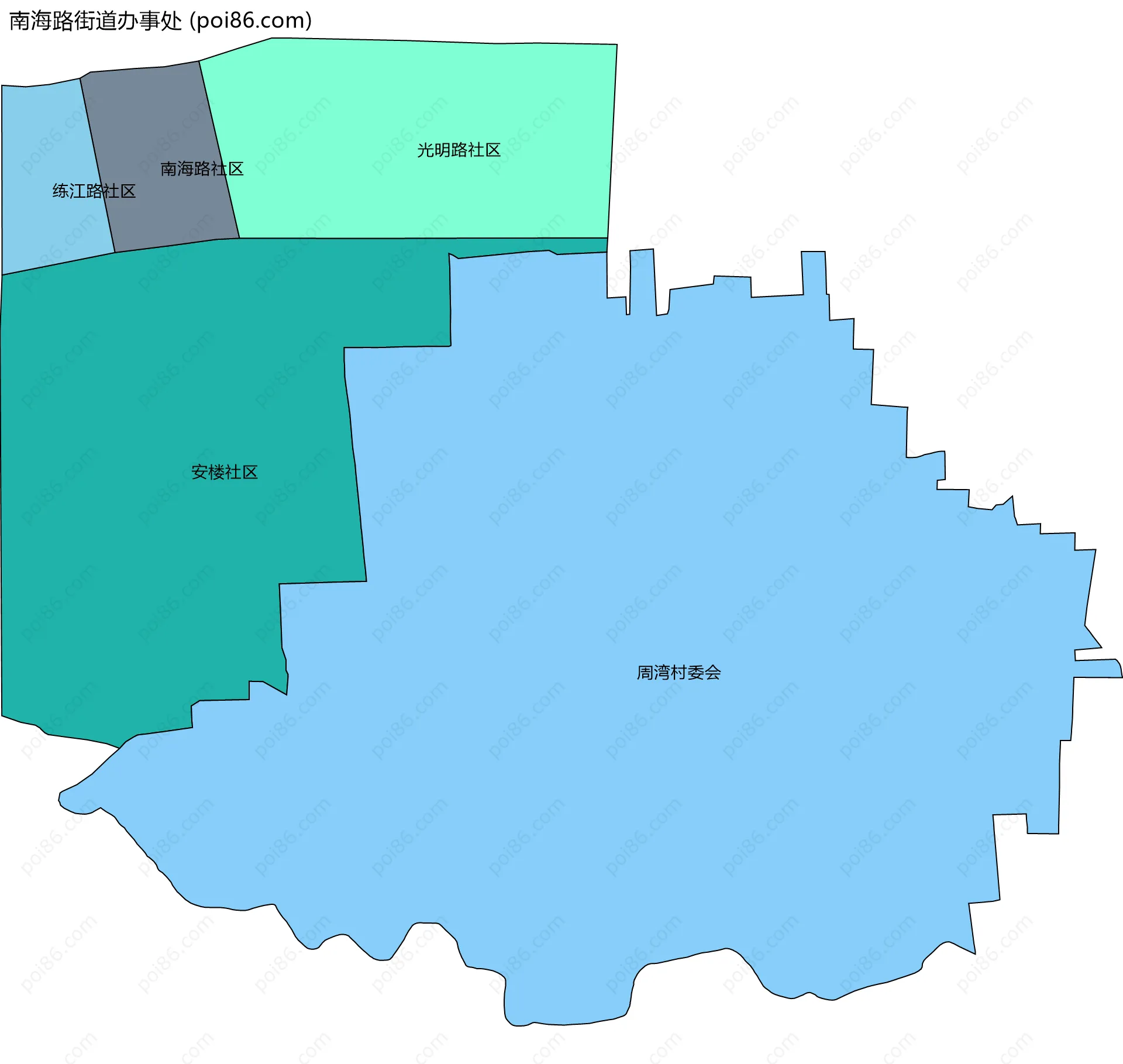 南海路街道办事处边界地图(五级行政区划)