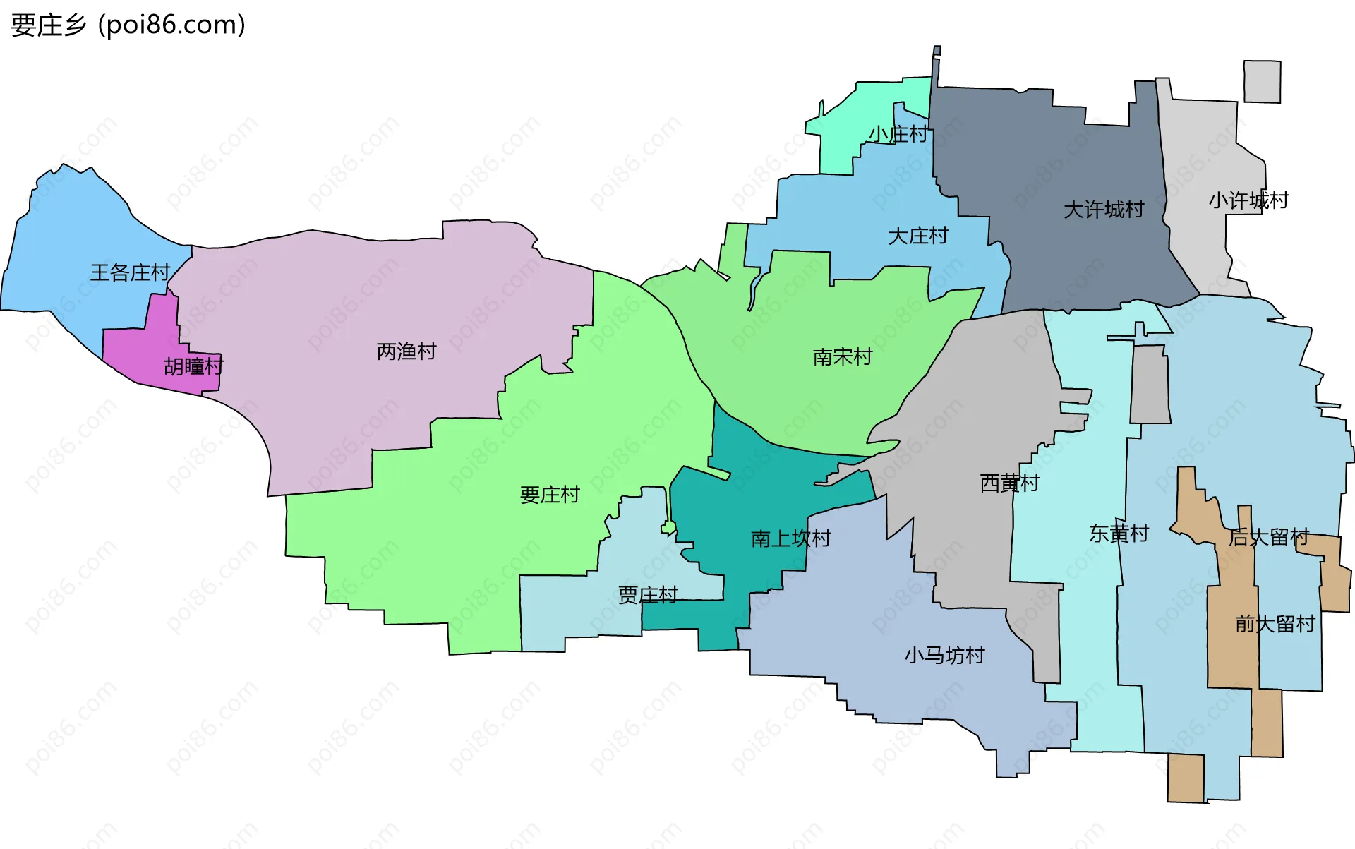 要庄乡边界地图(五级行政区划)