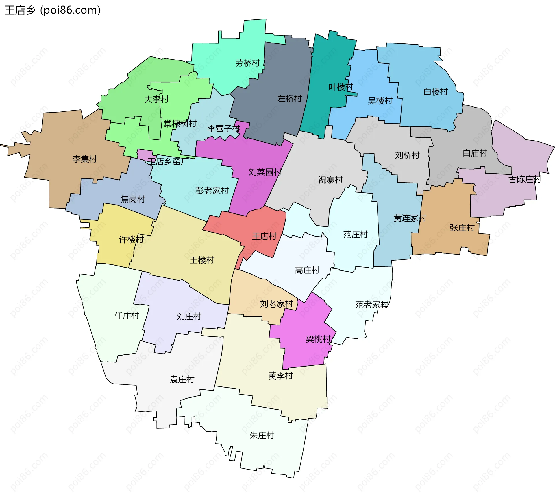 王店乡边界地图(五级行政区划)