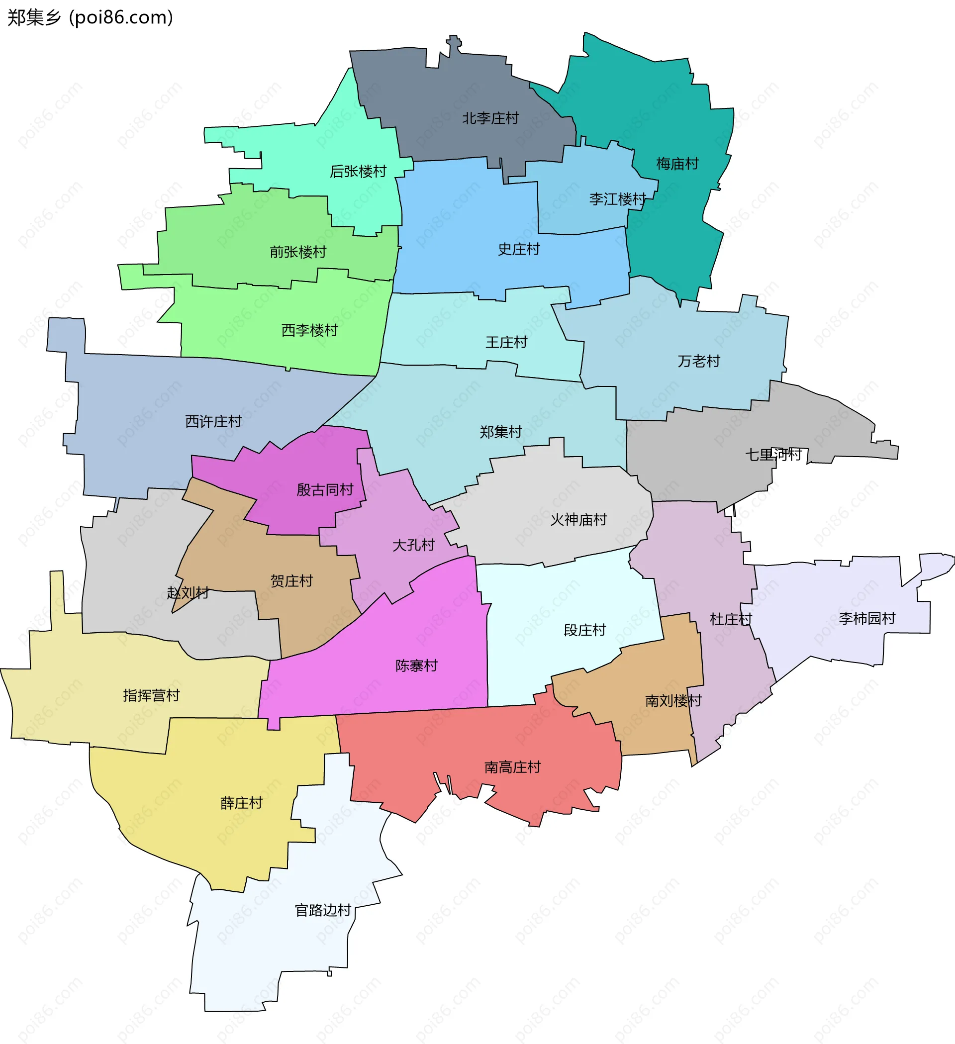 郑集乡边界地图(五级行政区划)