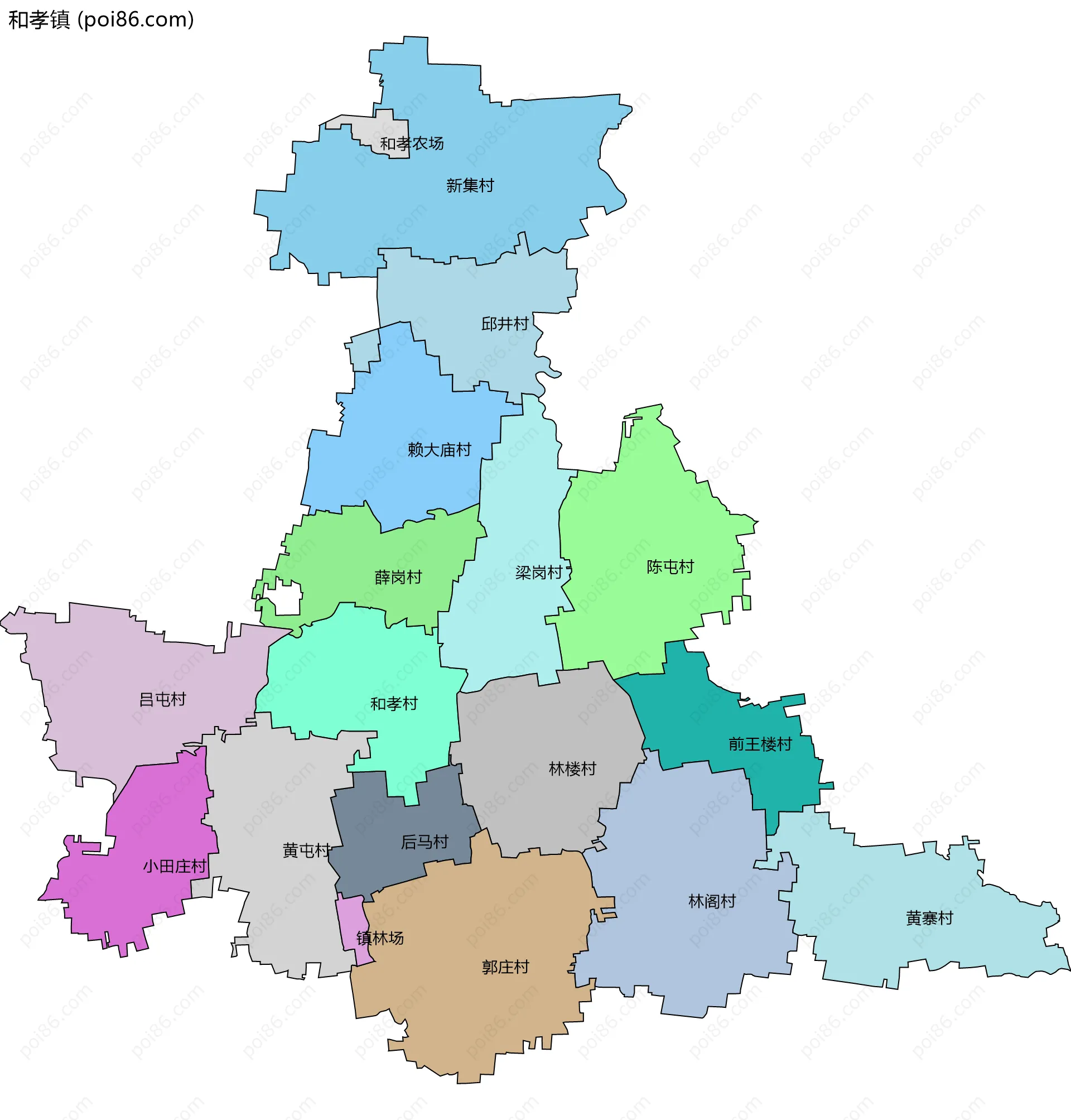 和孝镇边界地图(五级行政区划)