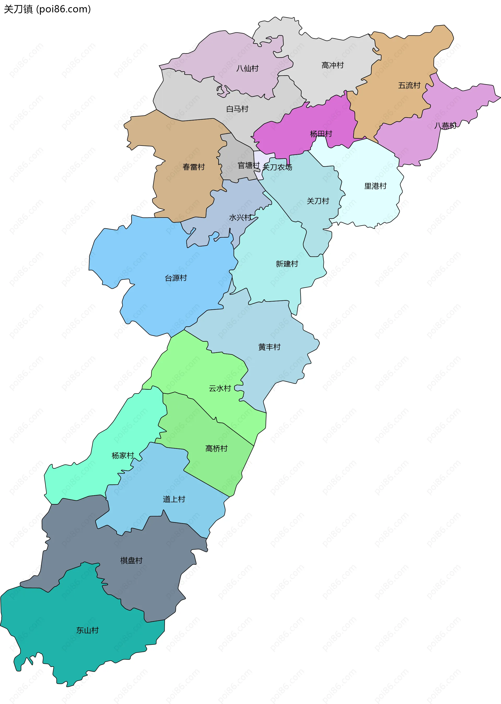 关刀镇边界地图(五级行政区划)