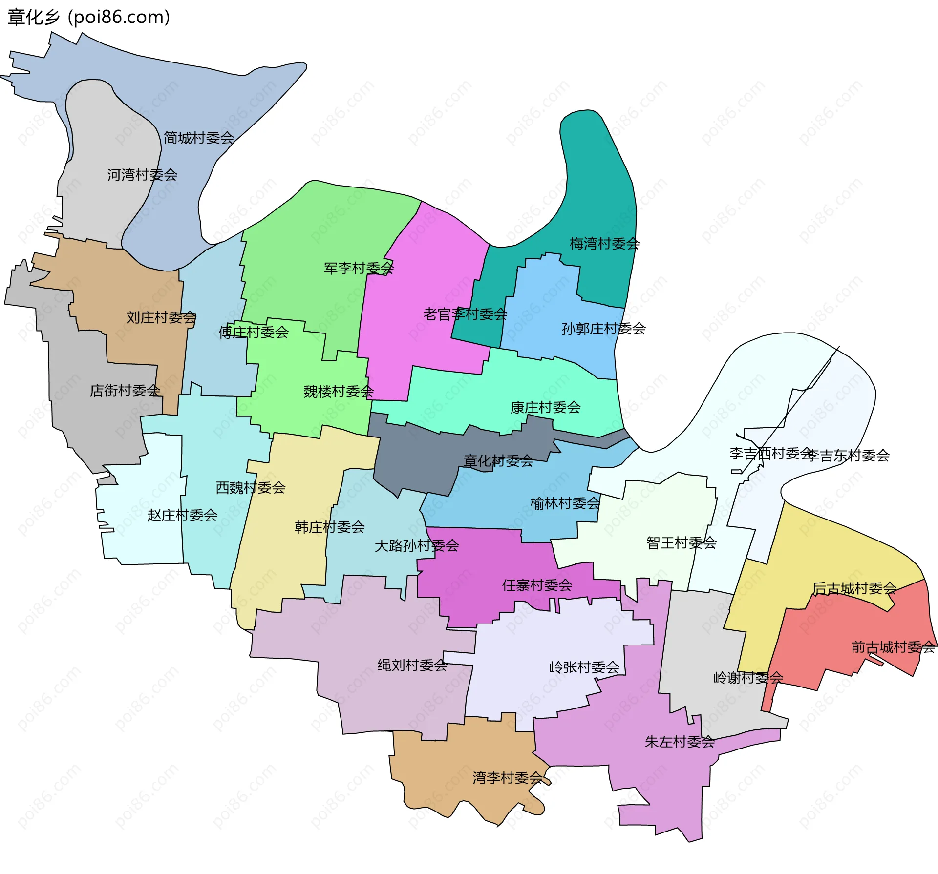 章化乡边界地图(五级行政区划)