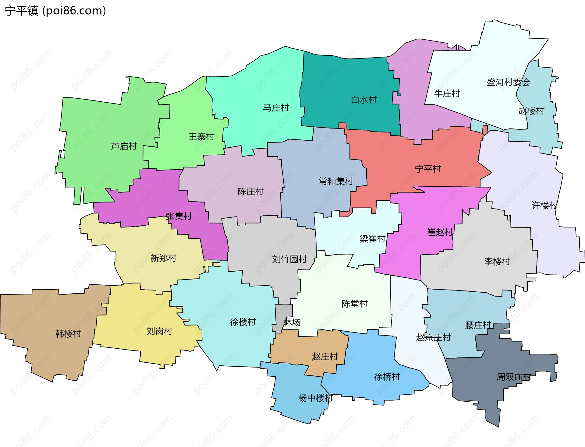 宁平镇边界地图(五级行政区划)
