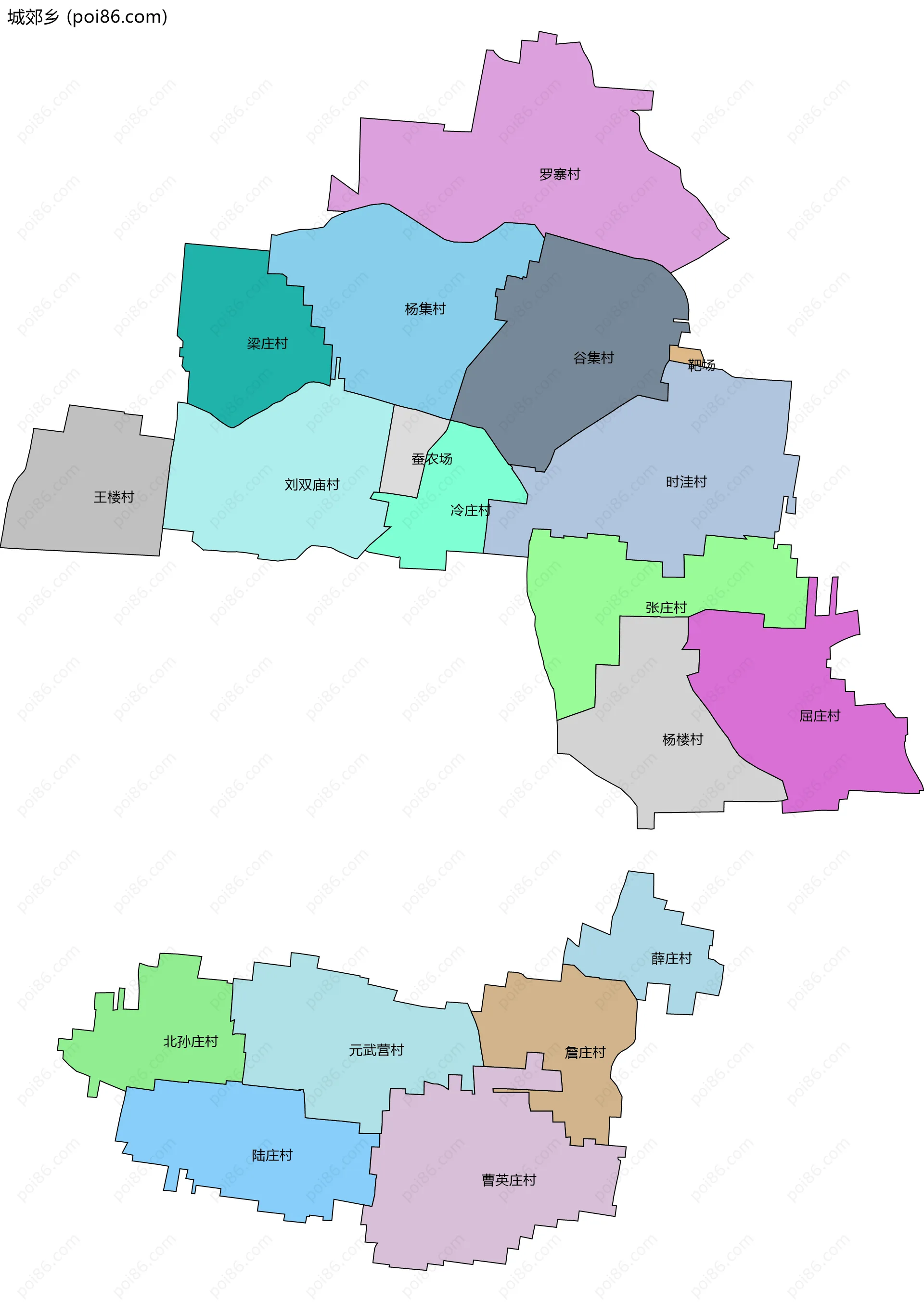 城郊乡边界地图(五级行政区划)