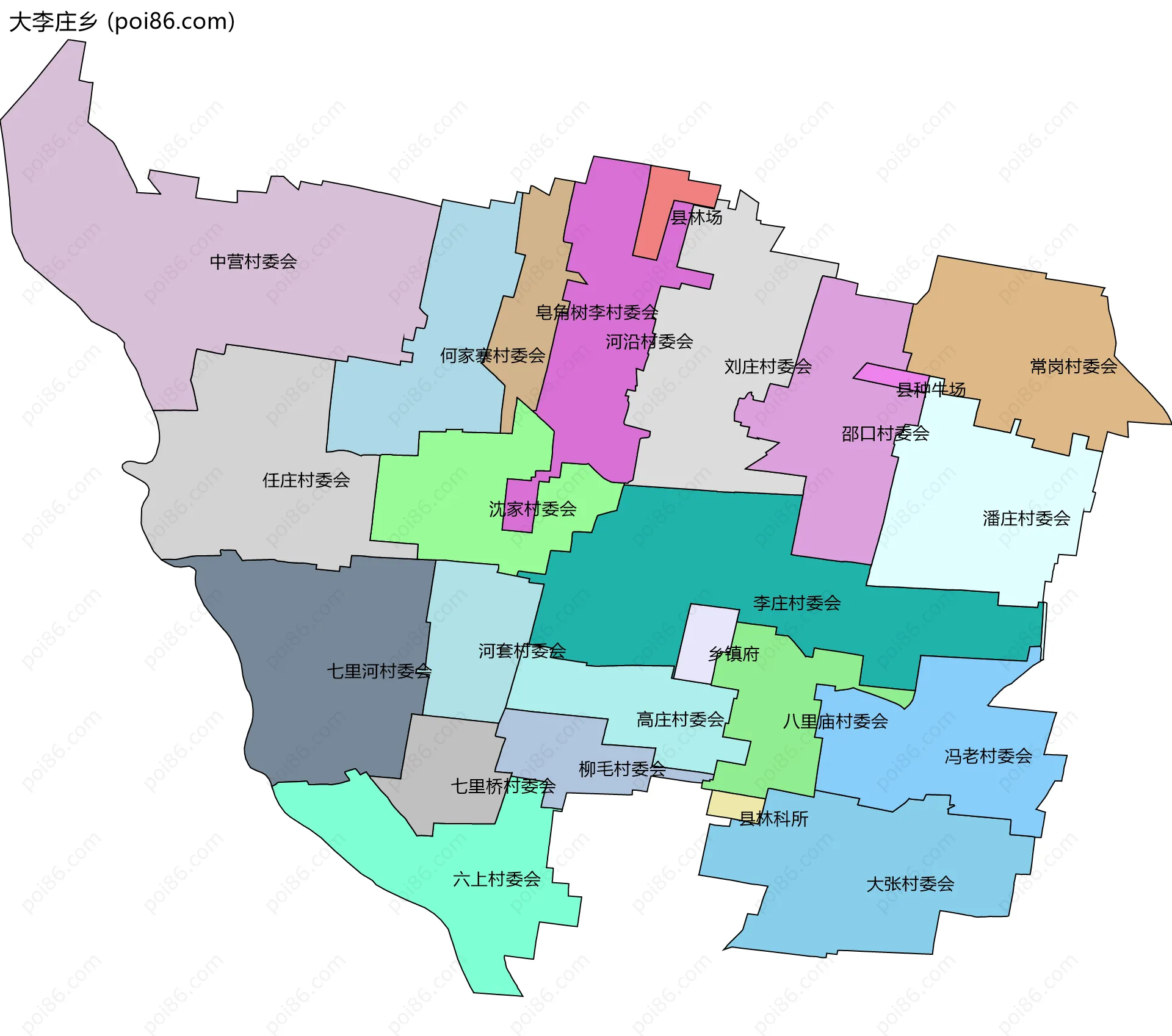 大李庄乡边界地图(五级行政区划)