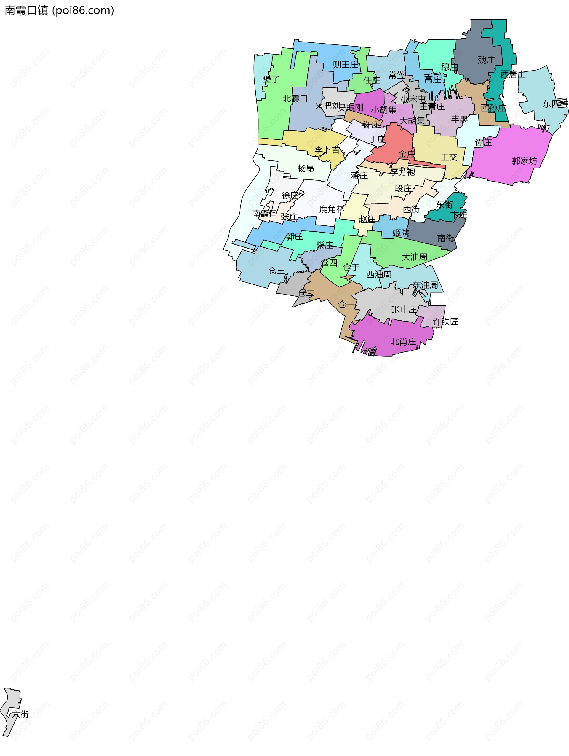 南霞口镇边界地图(五级行政区划)