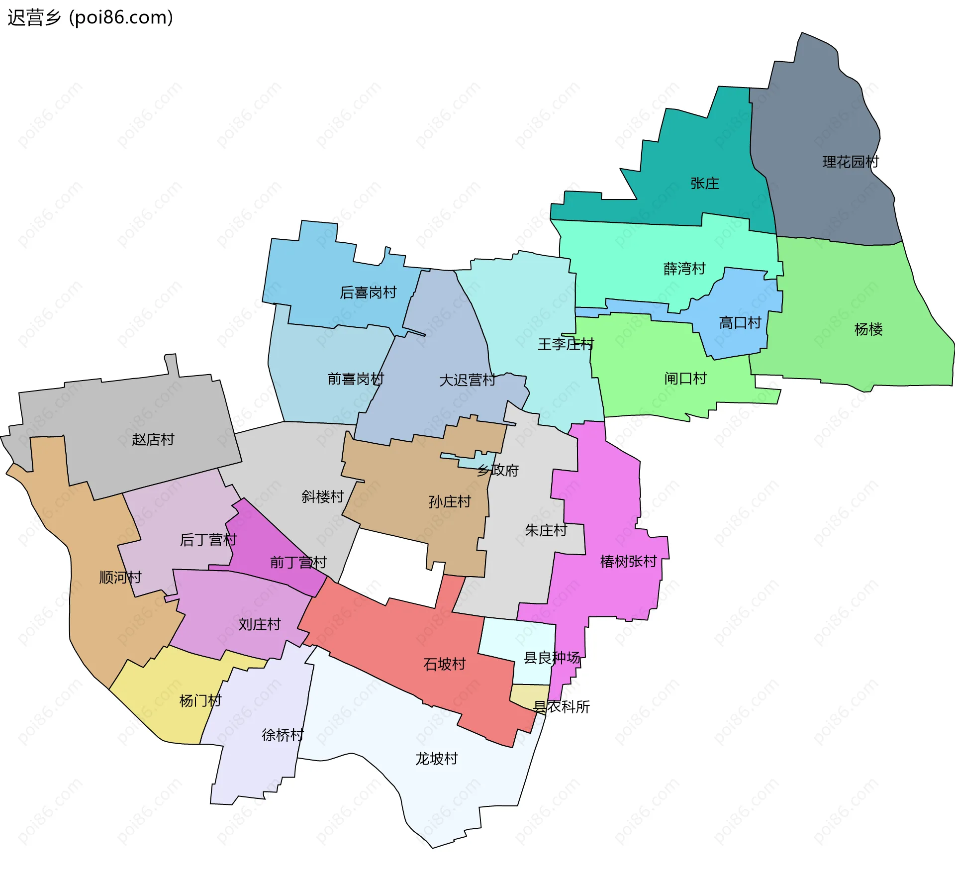 迟营乡边界地图(五级行政区划)