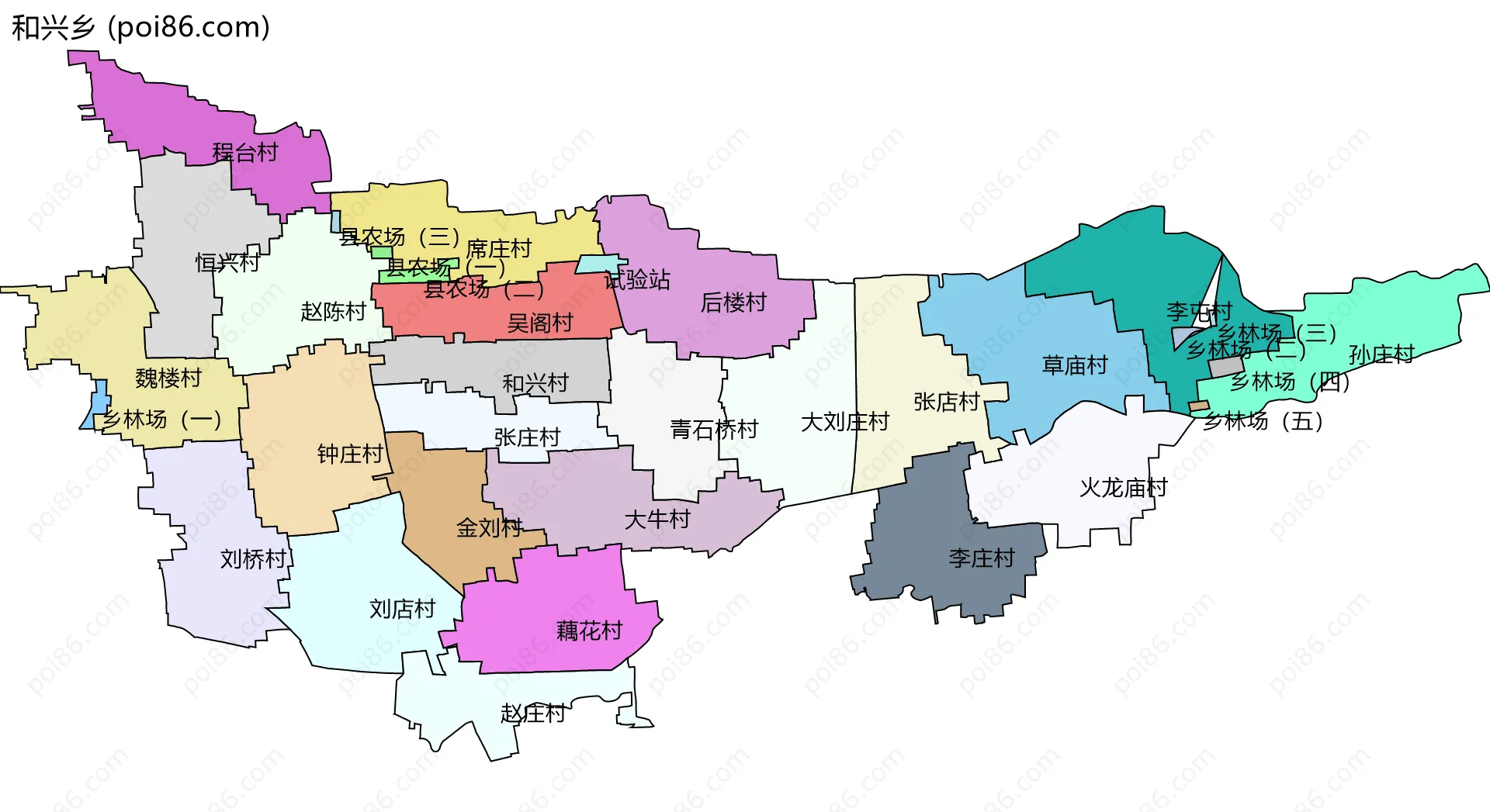 和兴乡边界地图(五级行政区划)