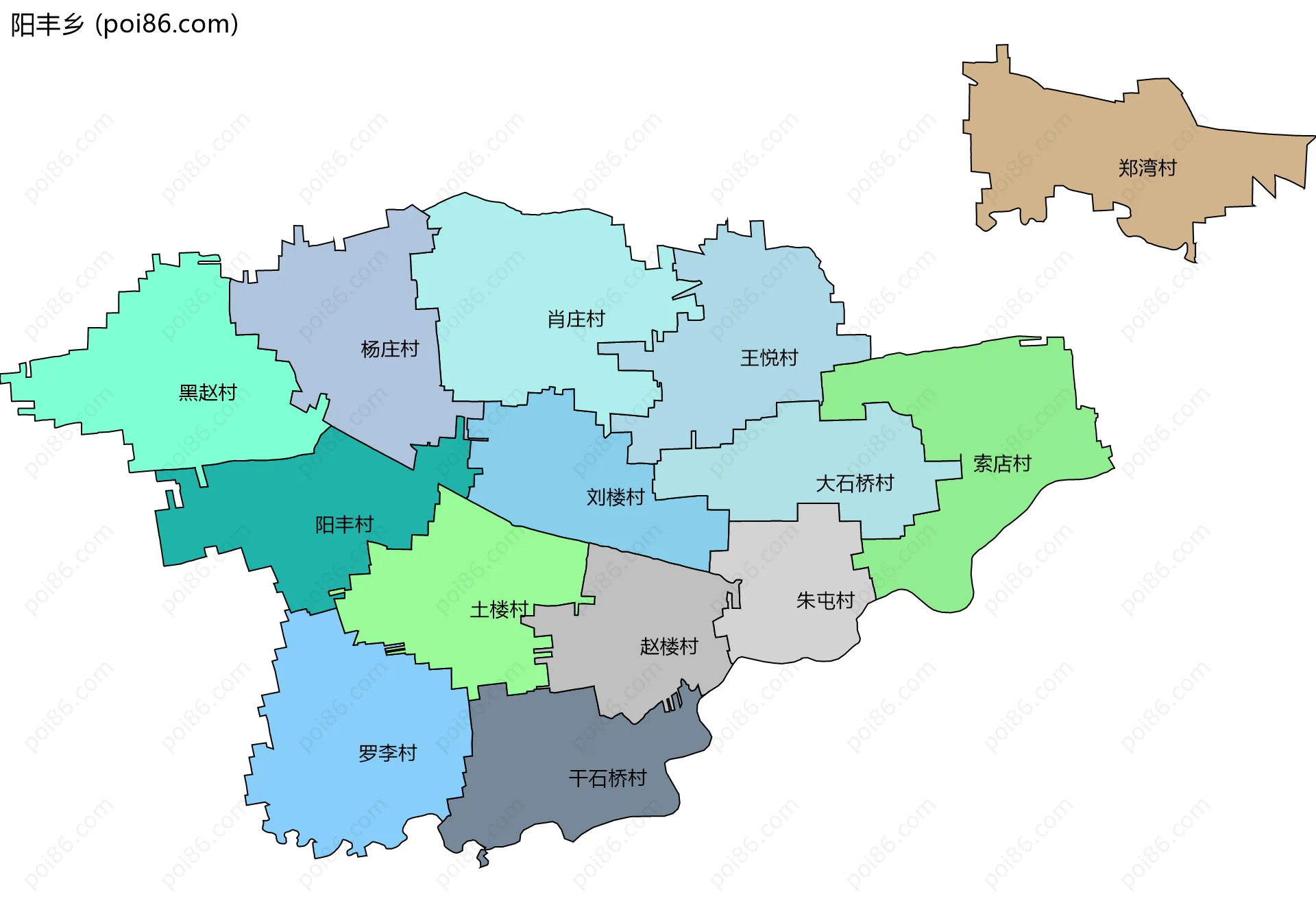 阳丰乡边界地图(五级行政区划)