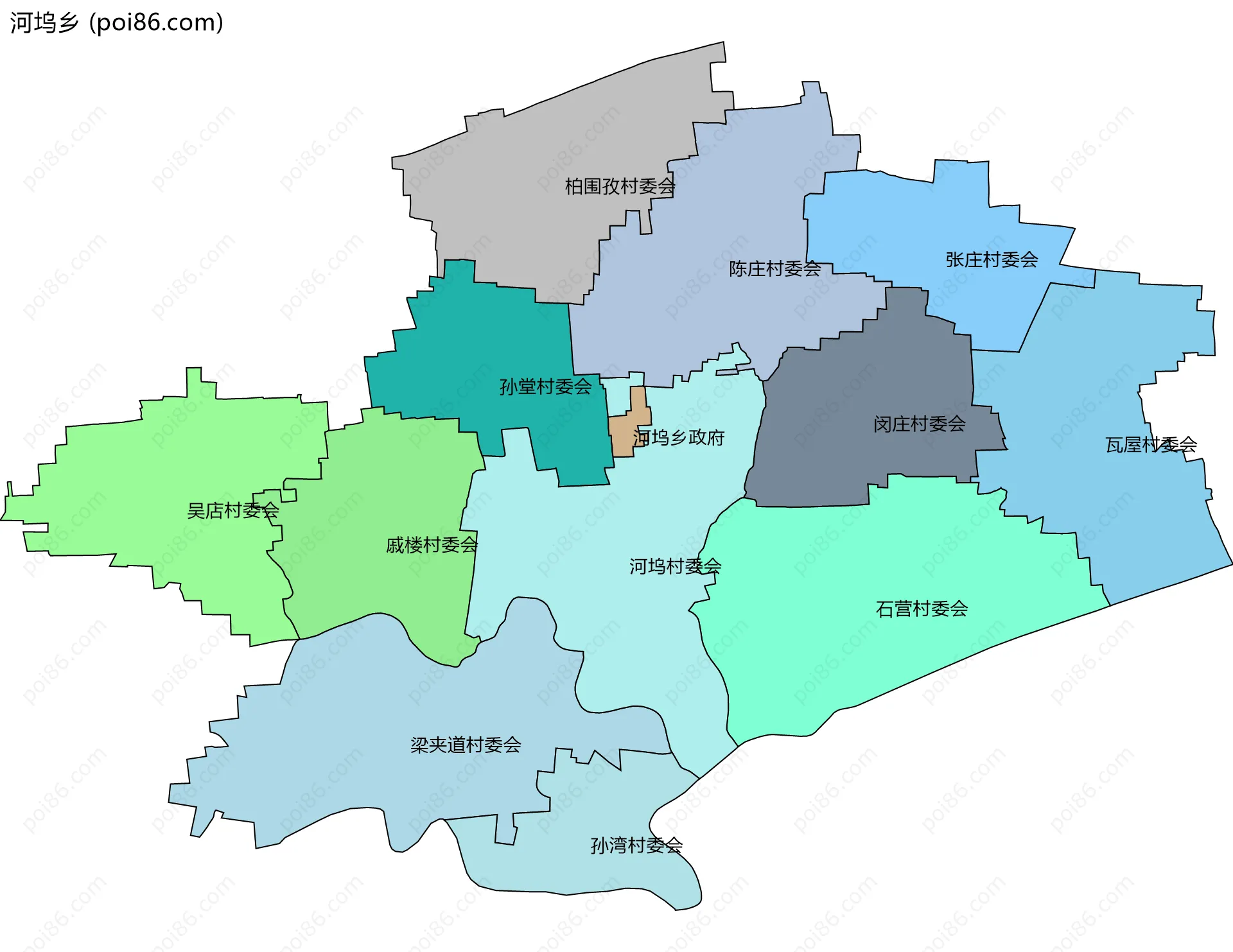 河坞乡边界地图(五级行政区划)
