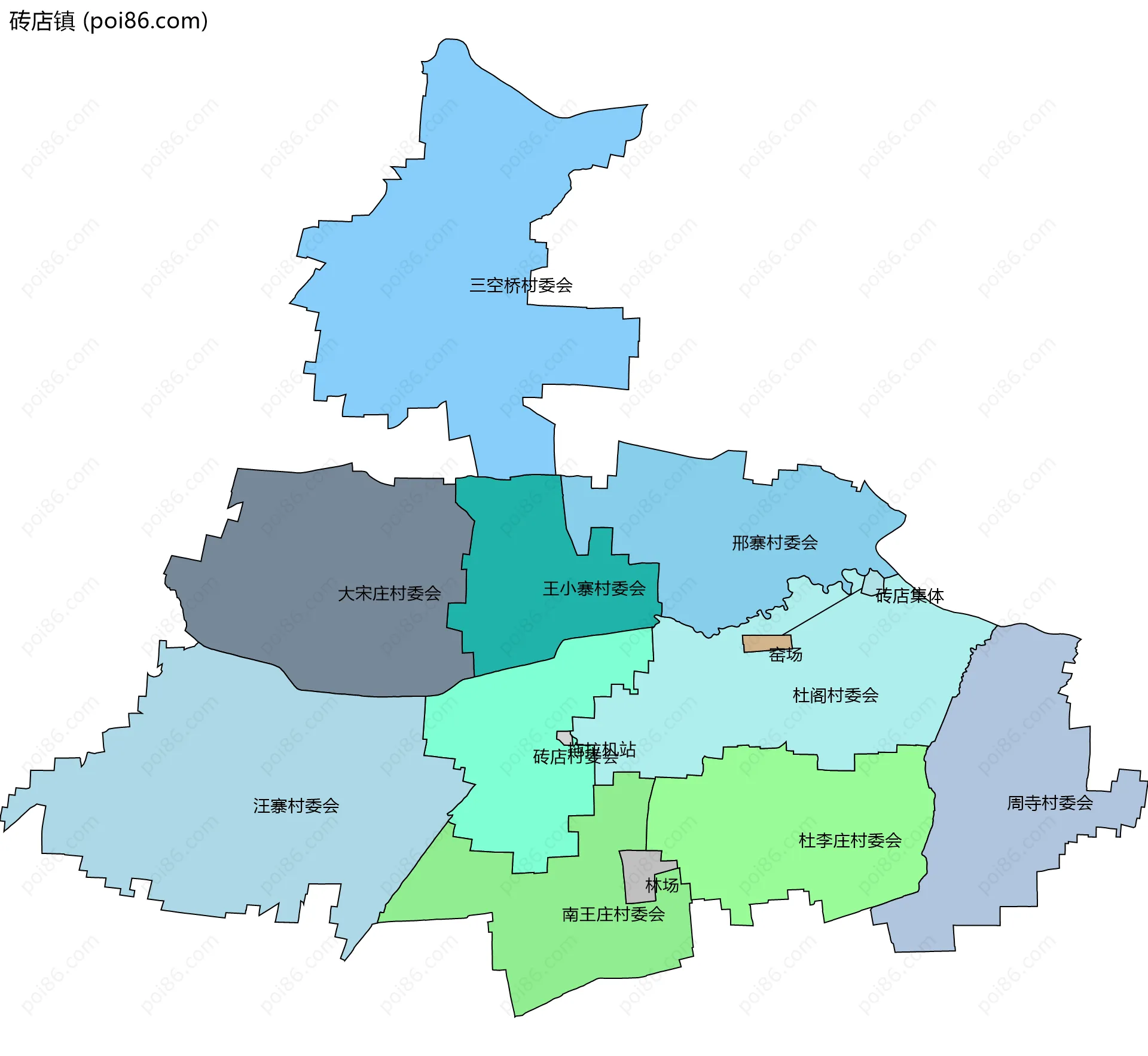 砖店镇边界地图(五级行政区划)