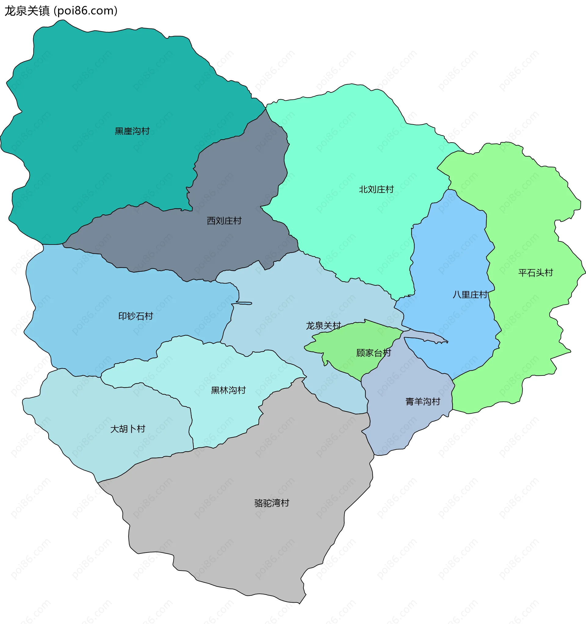 龙泉关镇边界地图(五级行政区划)